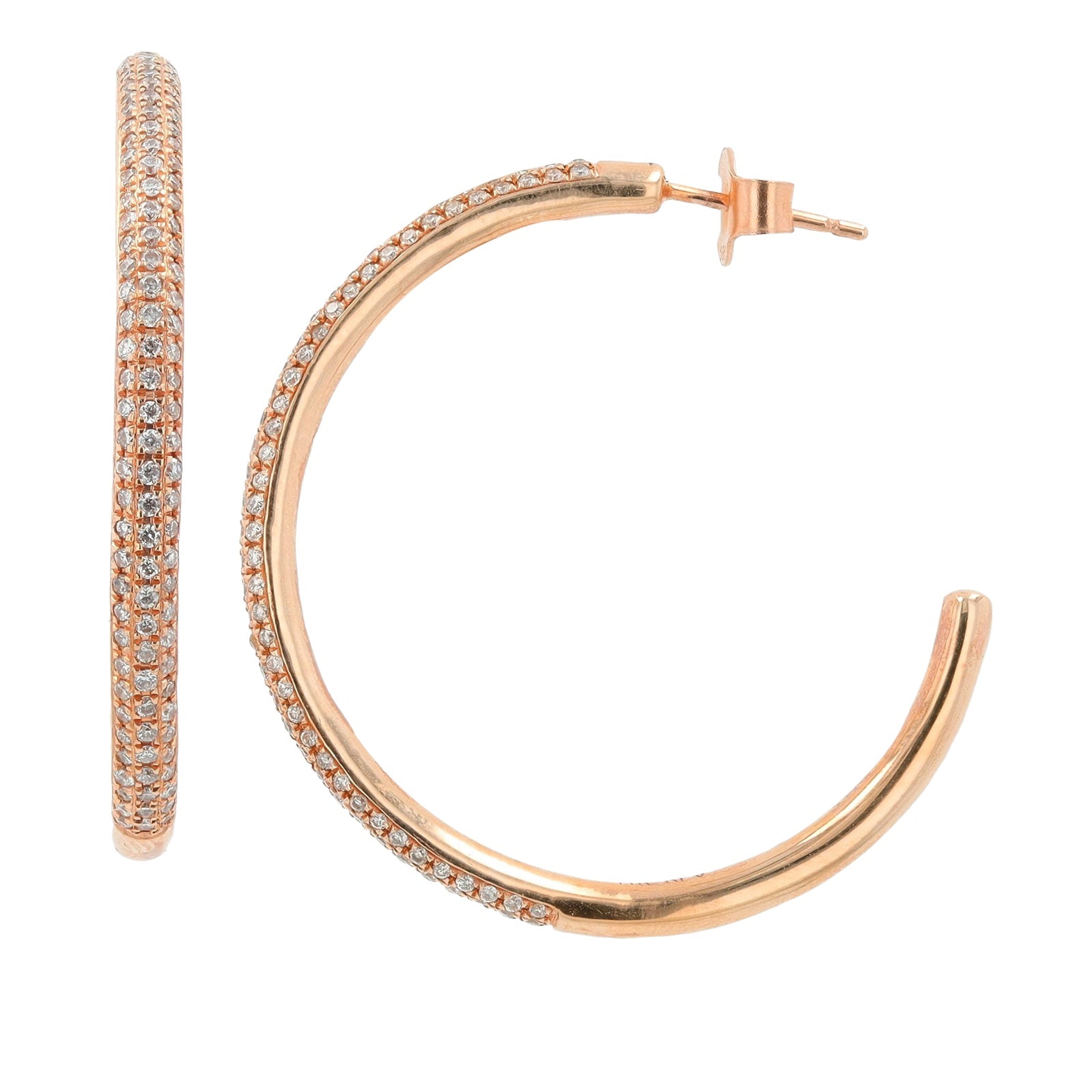 14K RG 3/4 CT Diamond Hoops