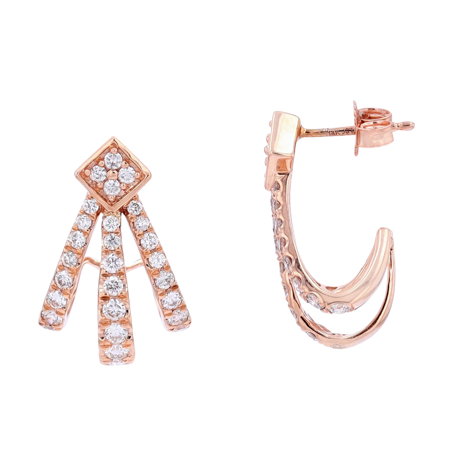 14K RG 1 CTW Diamond J-Hoops