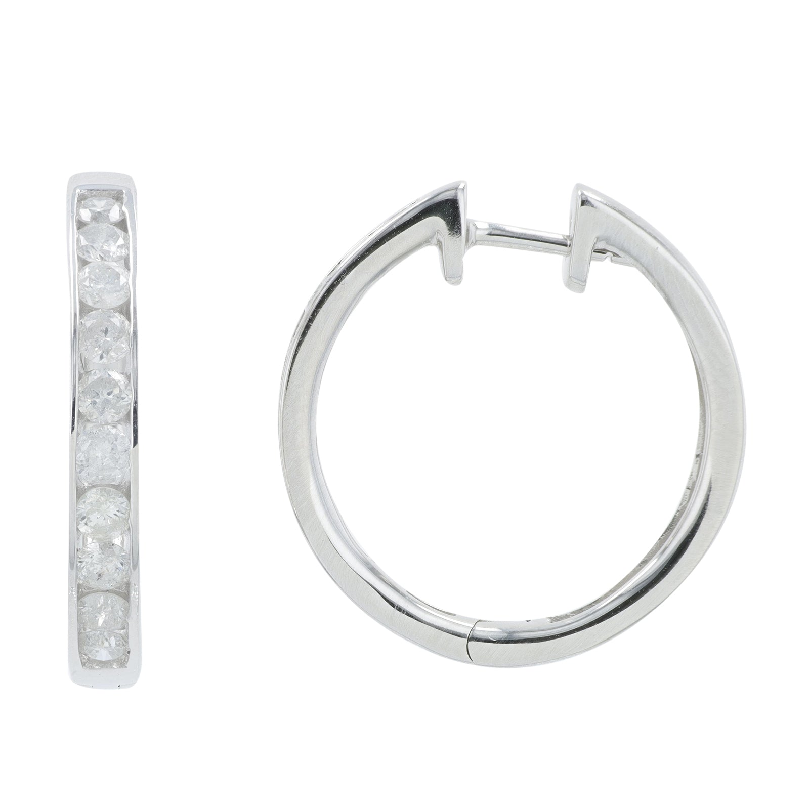 14K WG 1 CT Diamond Hoops