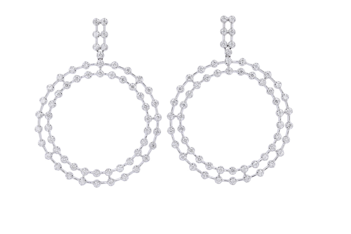 14K WG 3 CTW Diamond Double Circle Earrings