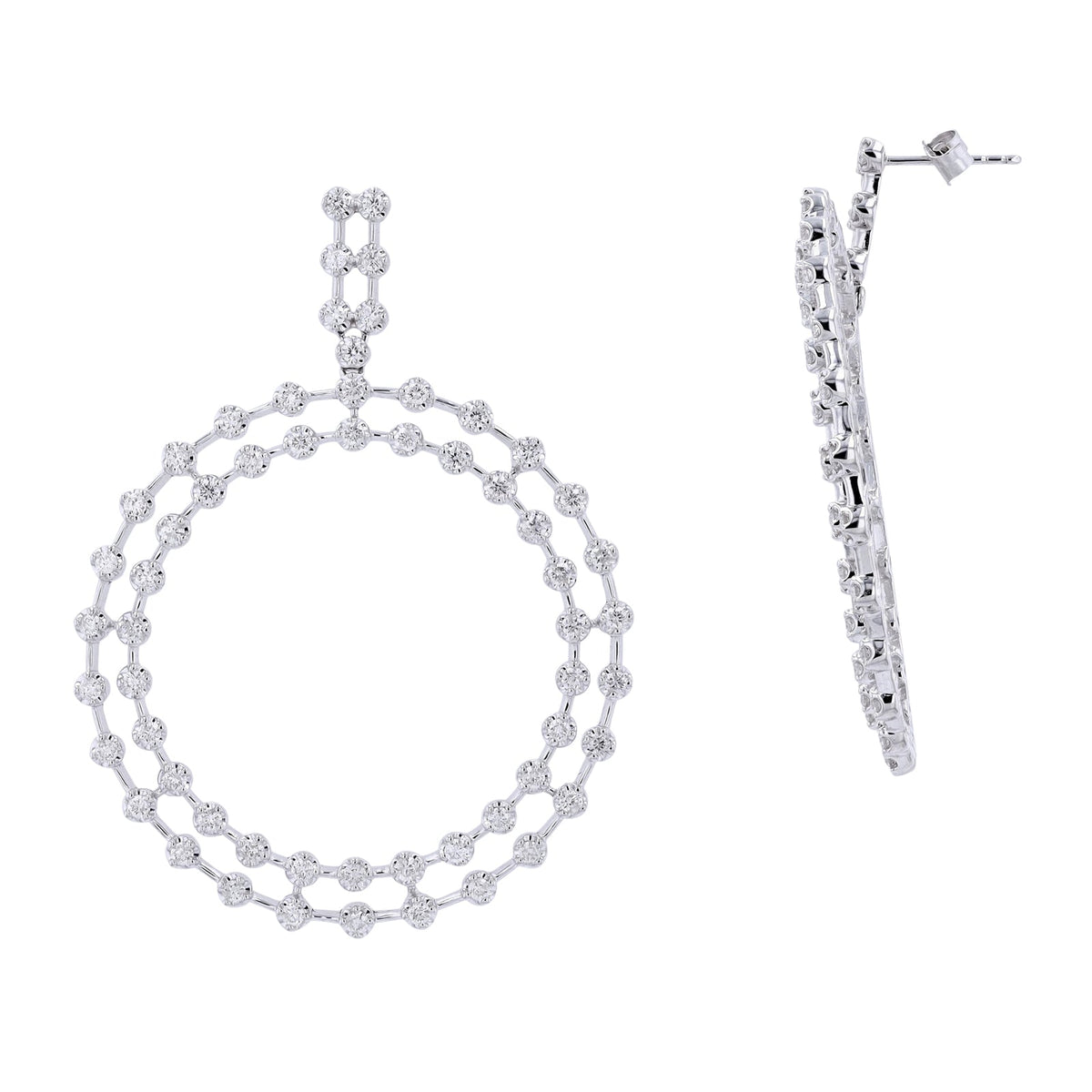 14K WG 3 CTW Diamond Double Circle Earrings