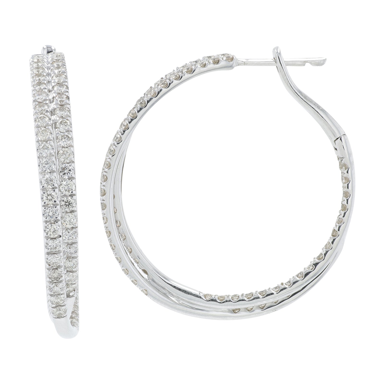 10K WG 3 CT Diamond Inside-Out Crossover Hoops