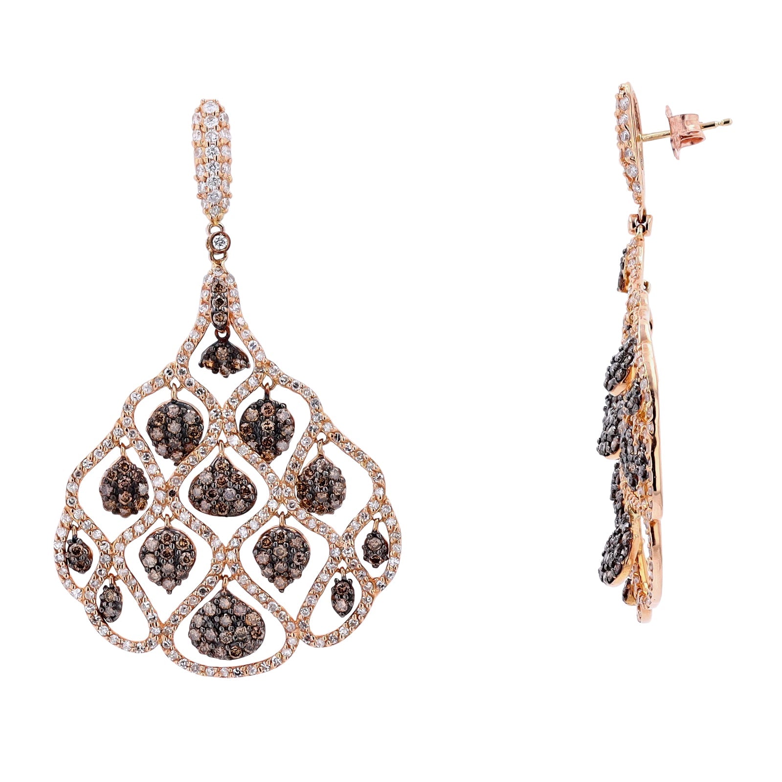 14K EFFY RG Chocolate Diamond Chandelier Earrings