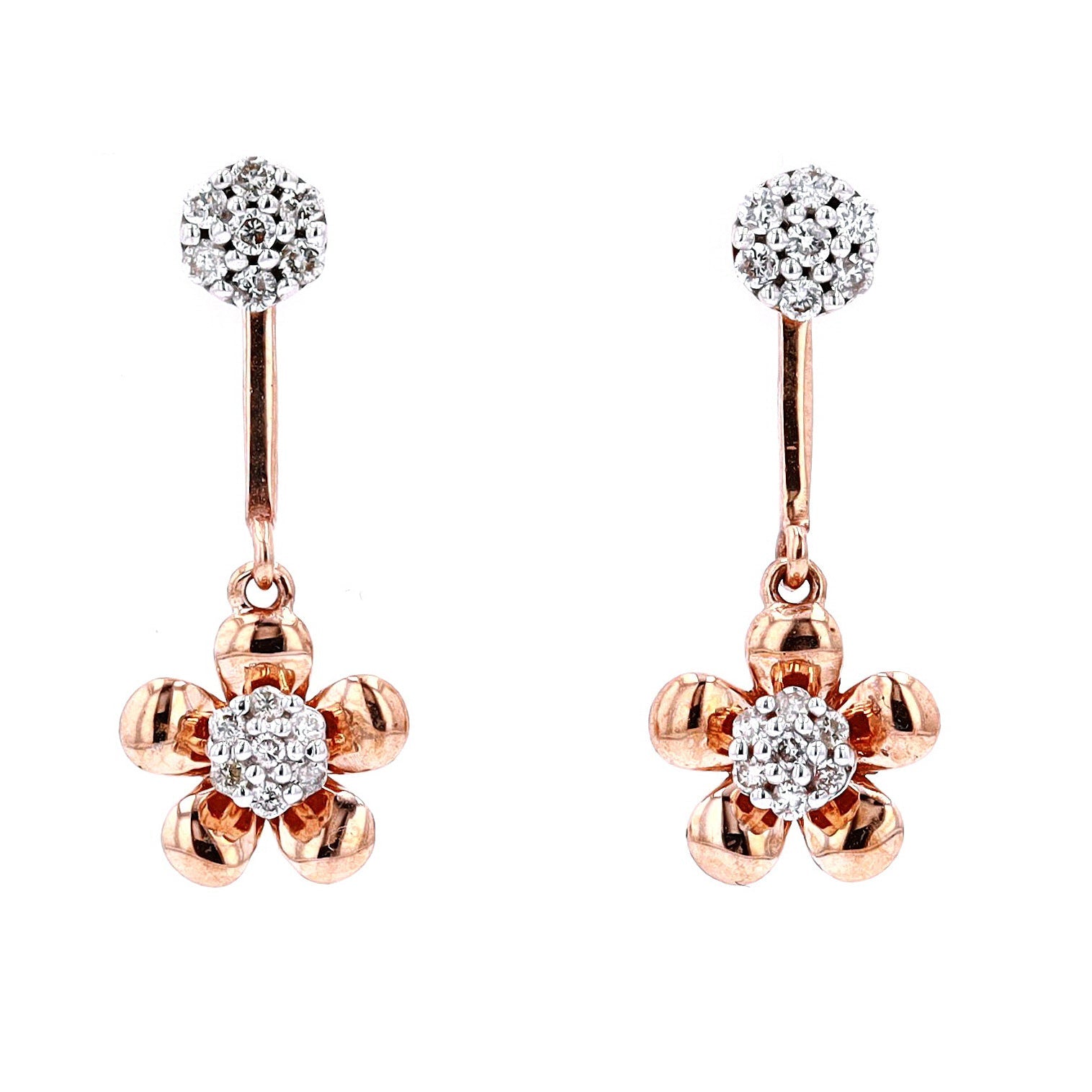 10K RG Diamond Flower Earrings