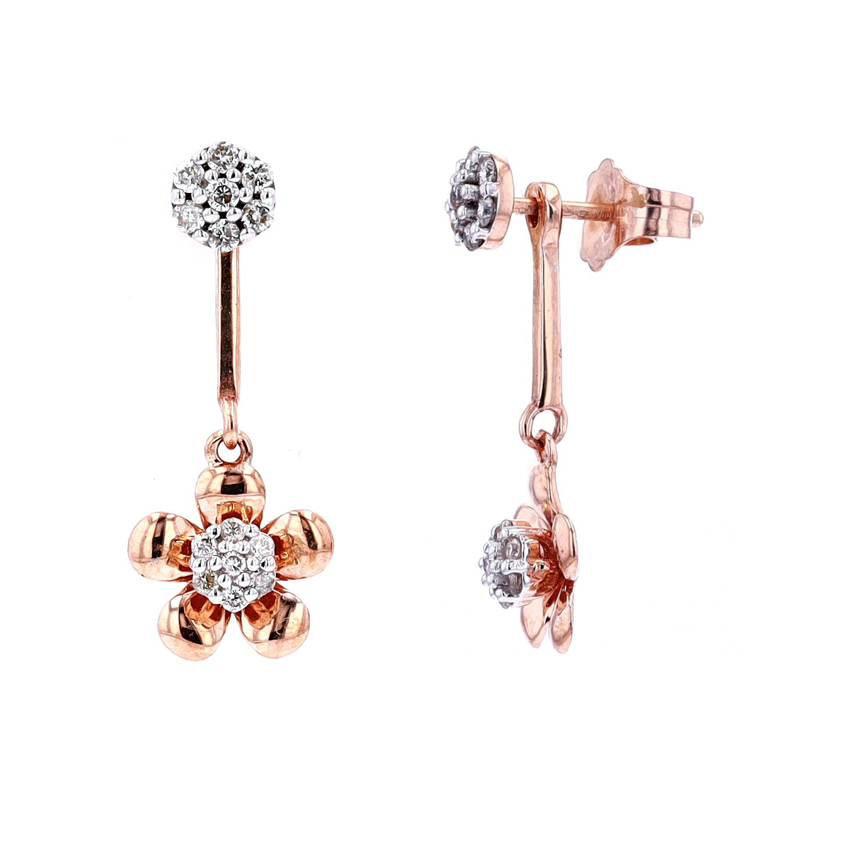 10K RG Diamond Flower Earrings