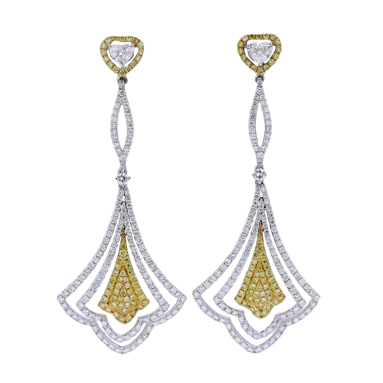 18K WG 5.64 CTW Yellow & White Diamond Earrings
