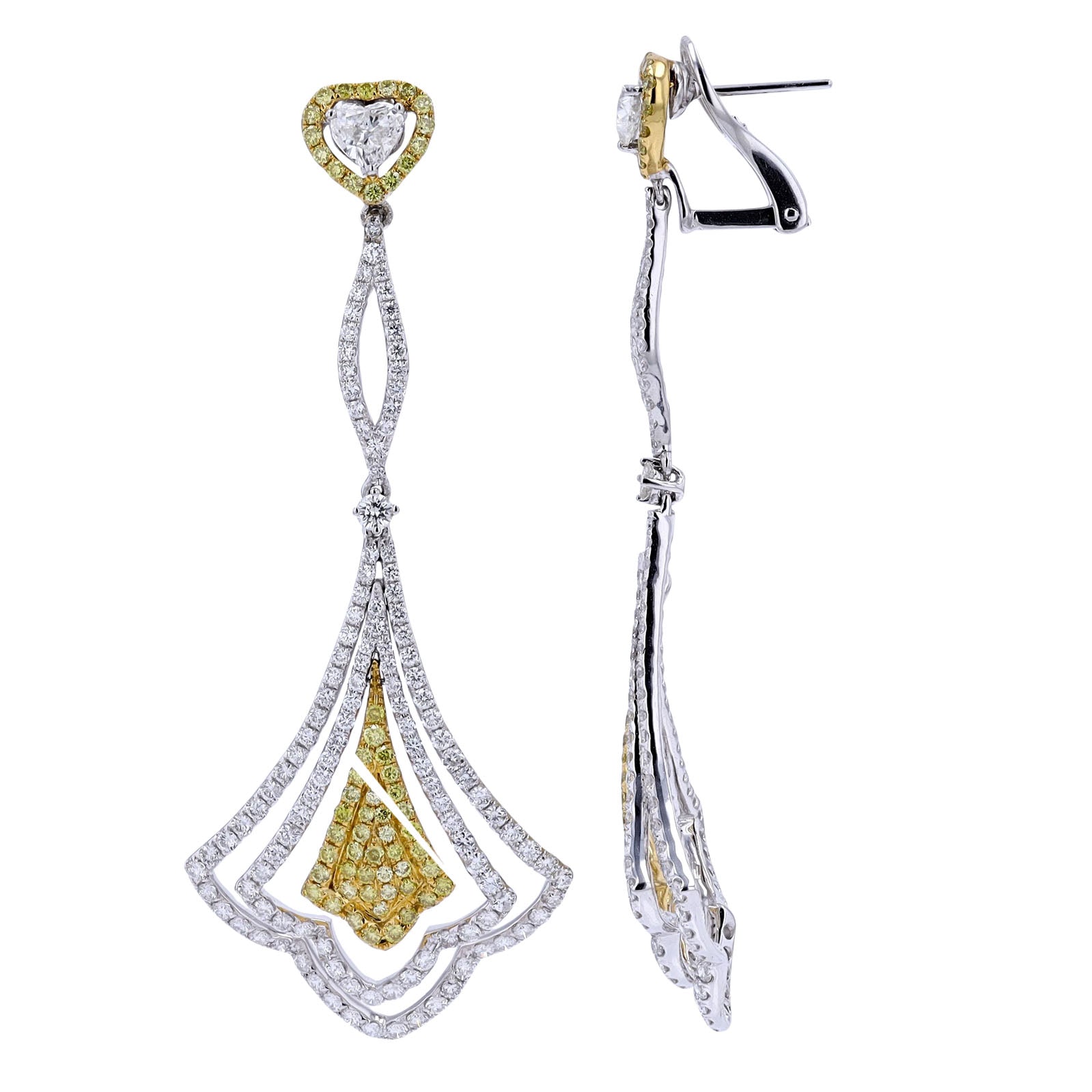 18K WG 5.64 CTW Yellow & White Diamond Earrings