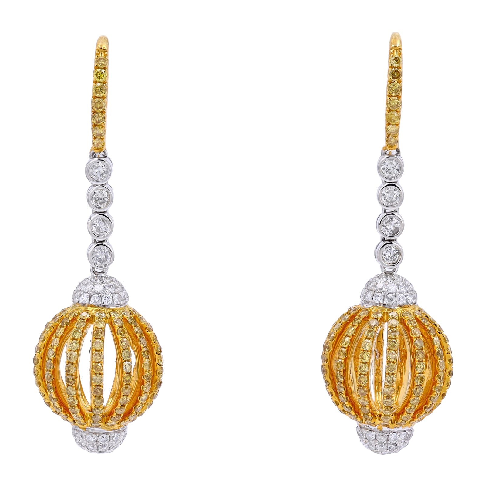 18K TT 3 1/2 CTW Ball Drop Earrings