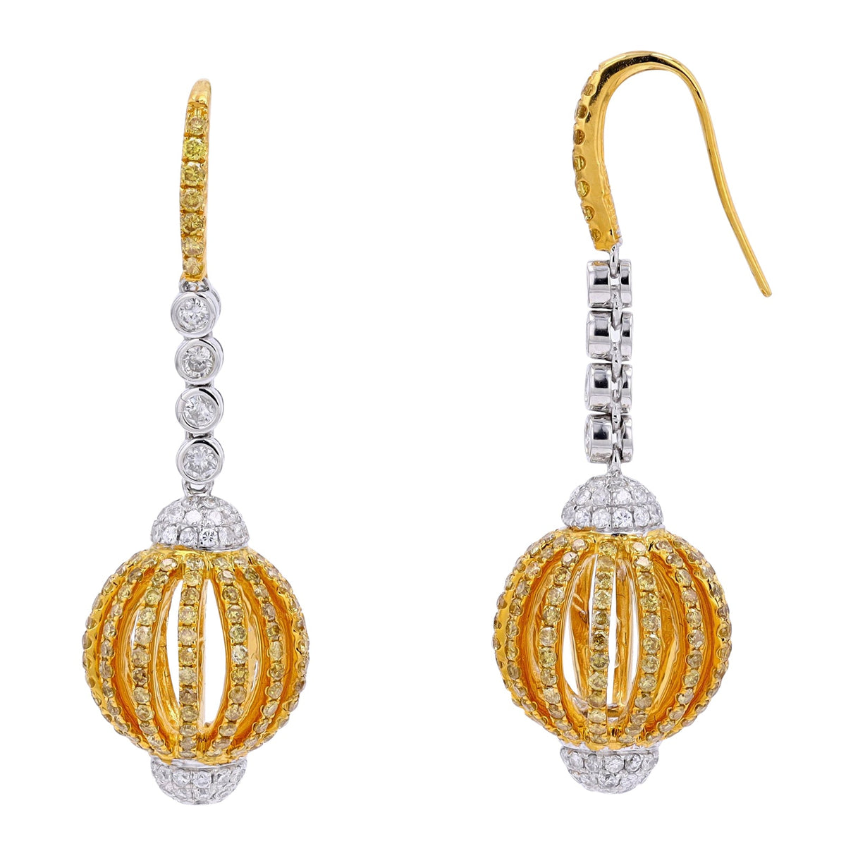 18K TT 3 1/2 CTW Ball Drop Earrings