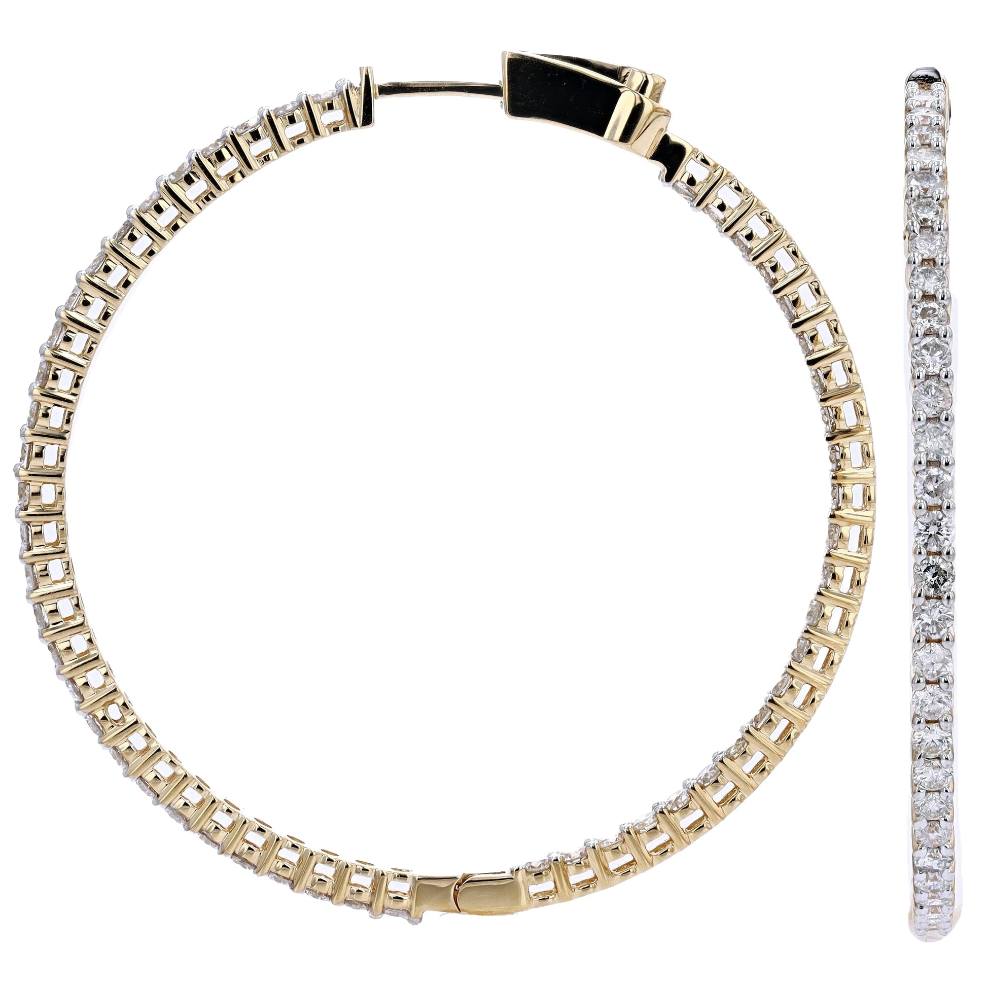 14K YG 3 CTW Diamond Hoops