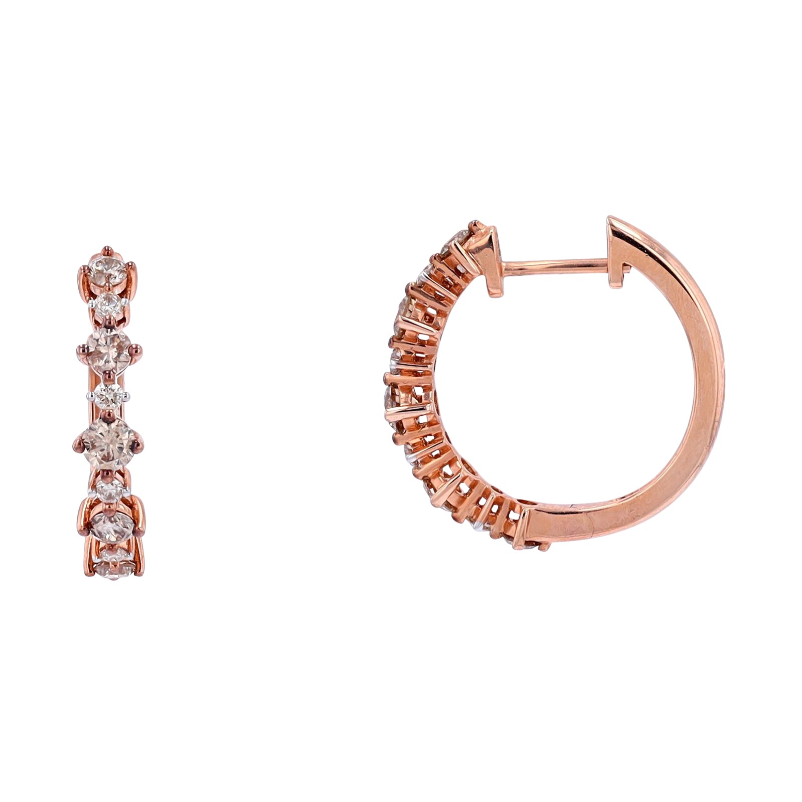 14K RG 1 CT Diamond Hoops