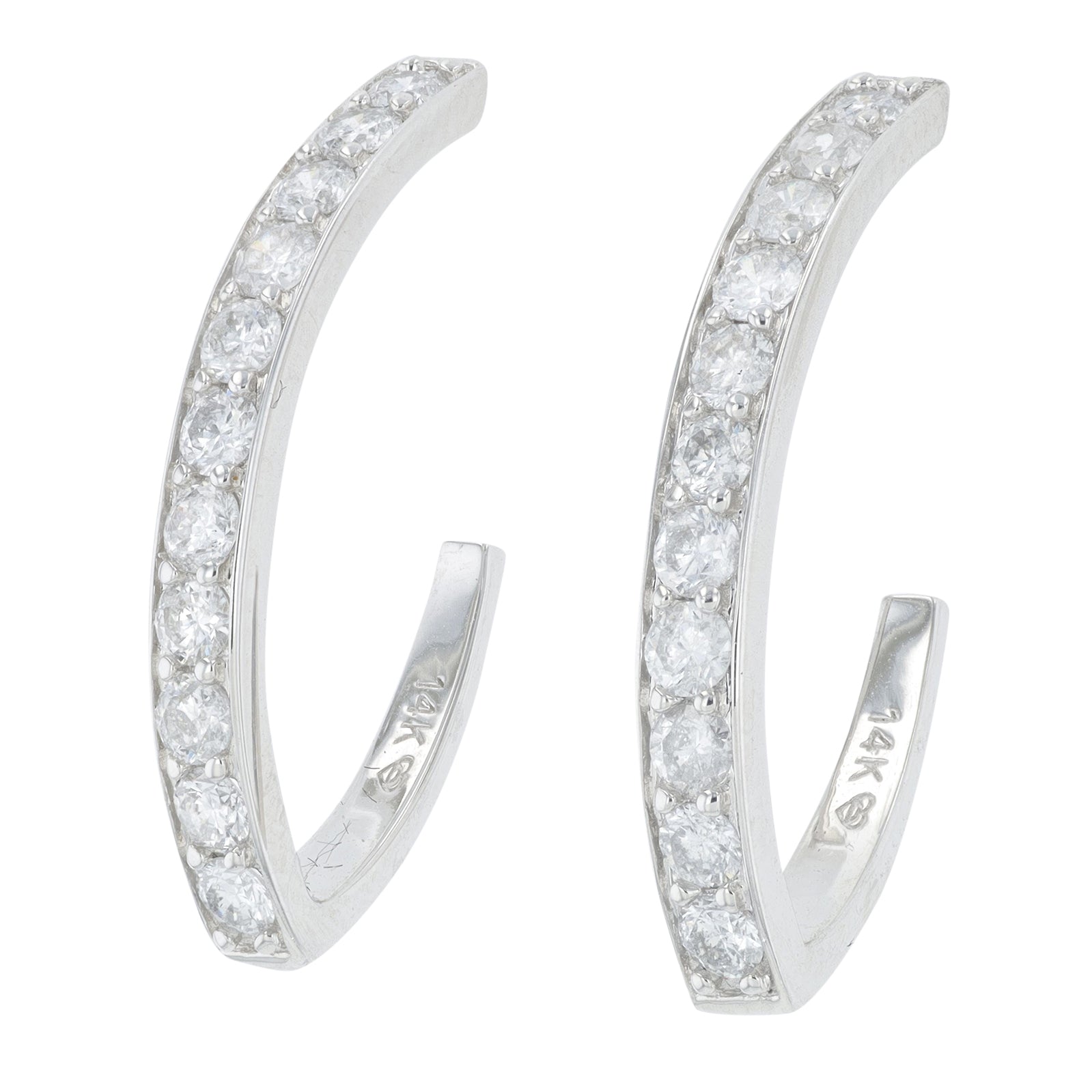 14K WG 1 CT Diamond J-Hoops