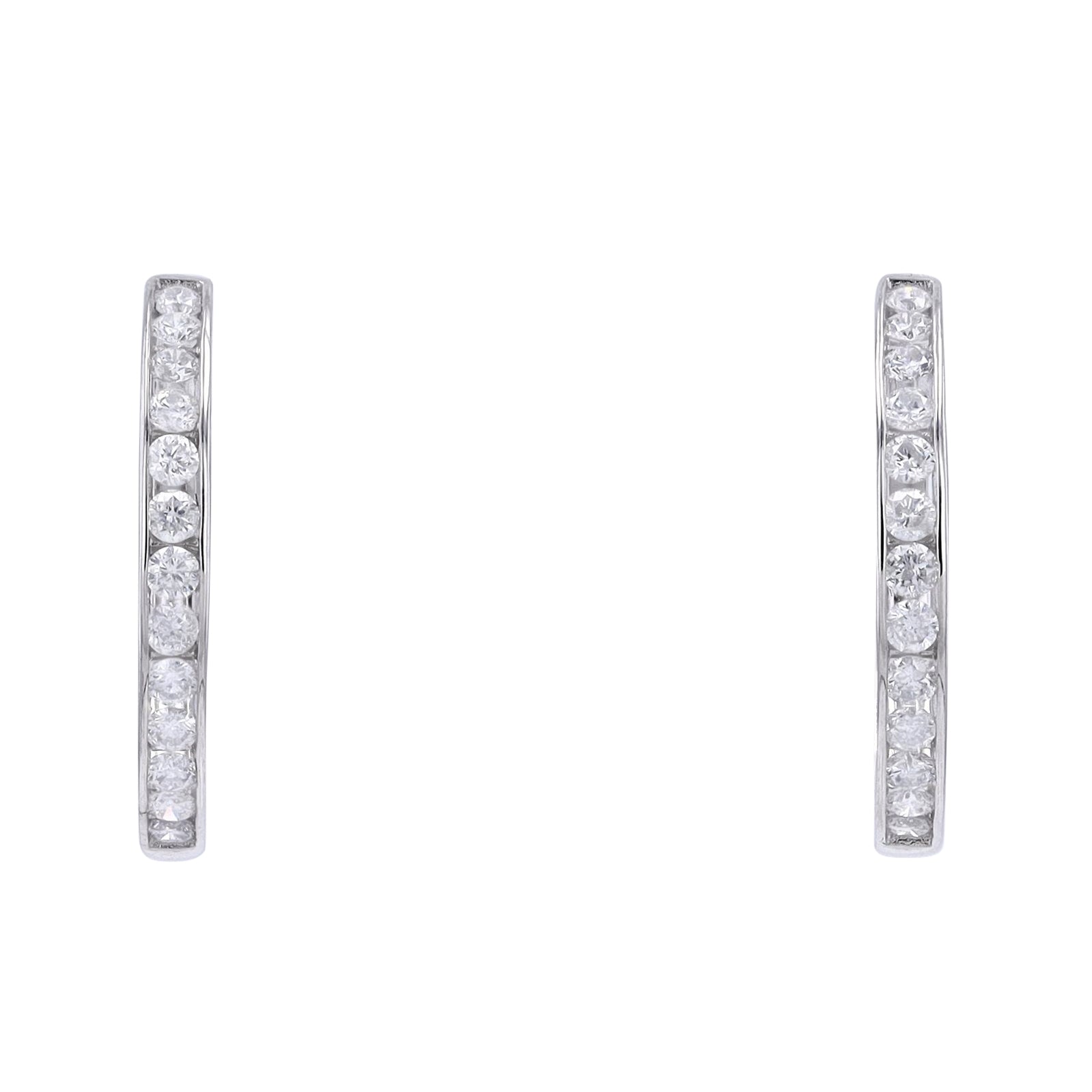 14K White 1 CTW Diamond Hoops