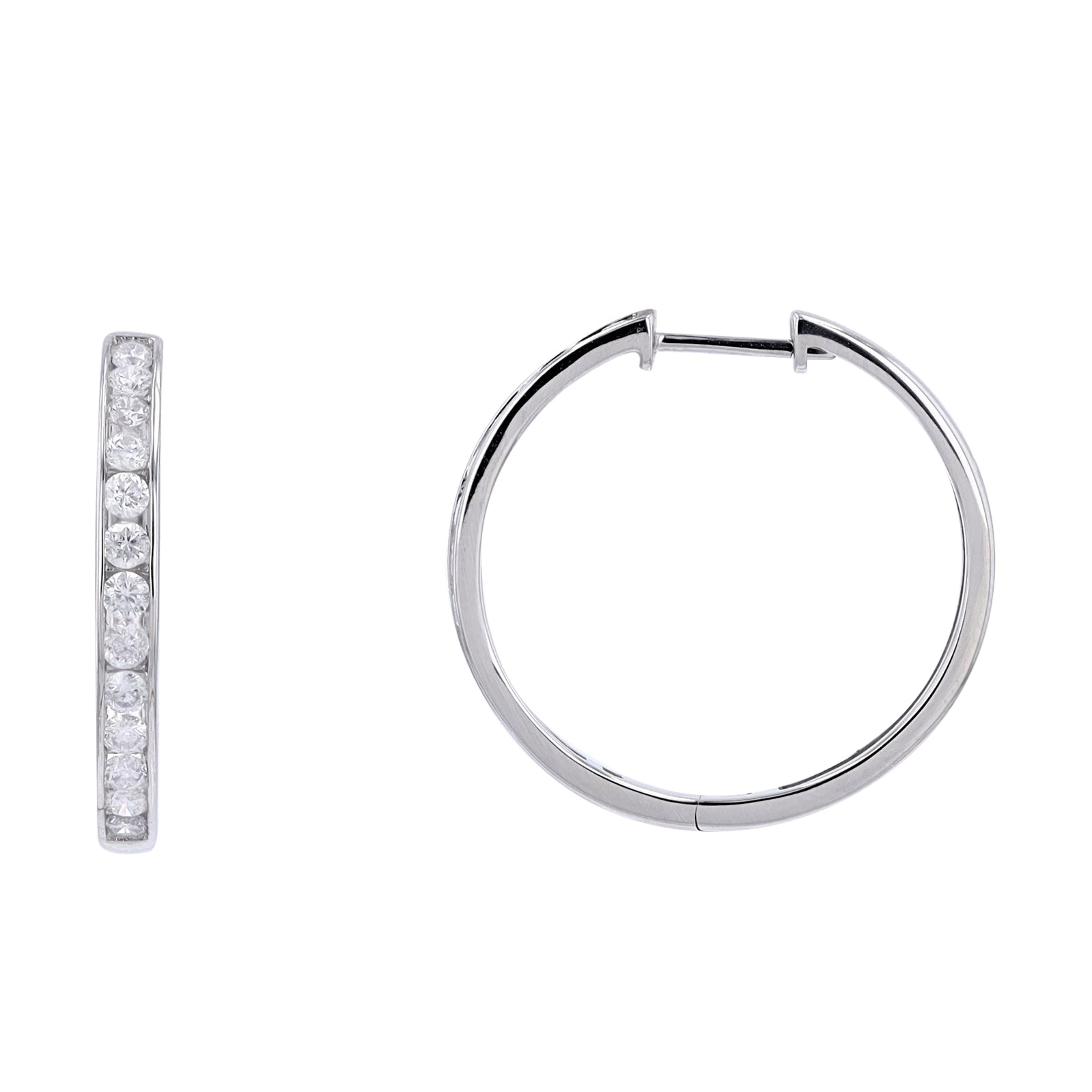 14K White 1 CTW Diamond Hoops