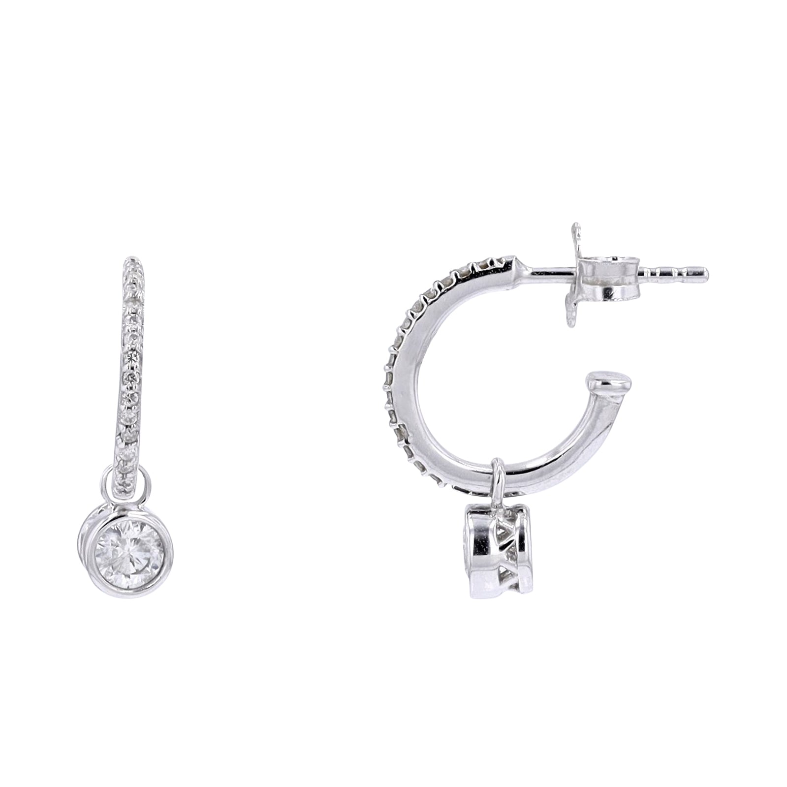 14K WG 1/2 CTW Diamond Dangle Huggies