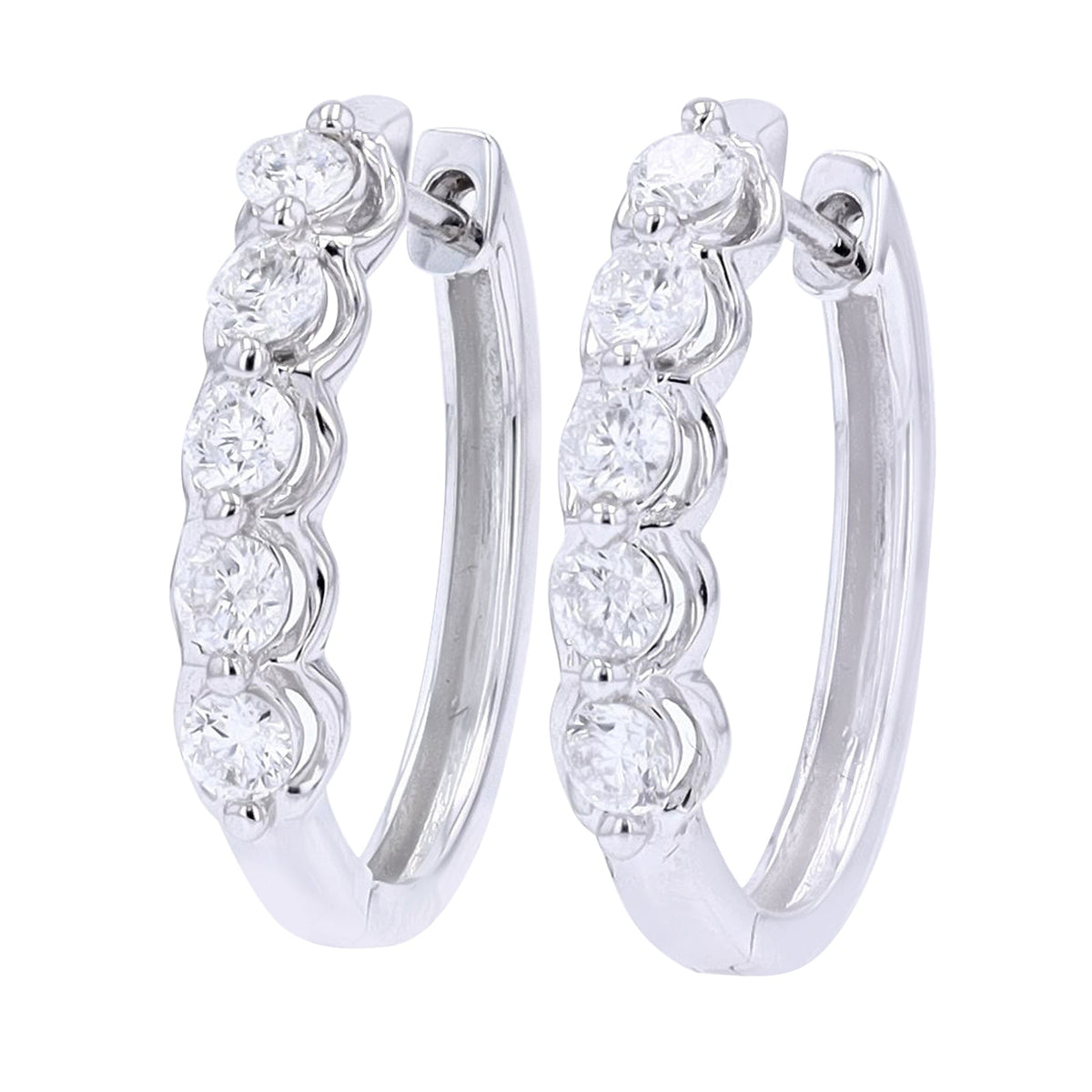 14K WG 1 CTW Diamond Hoops