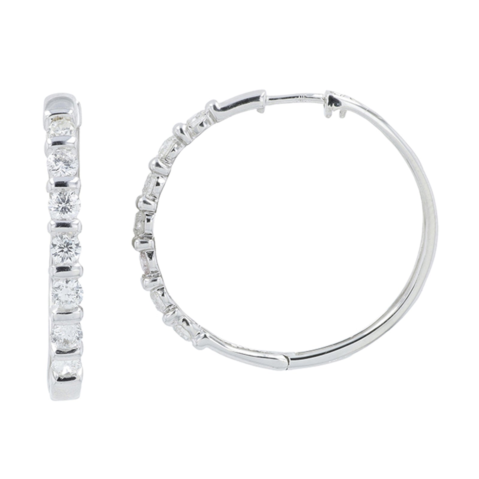14K WG 1 CTW Diamond Hoops