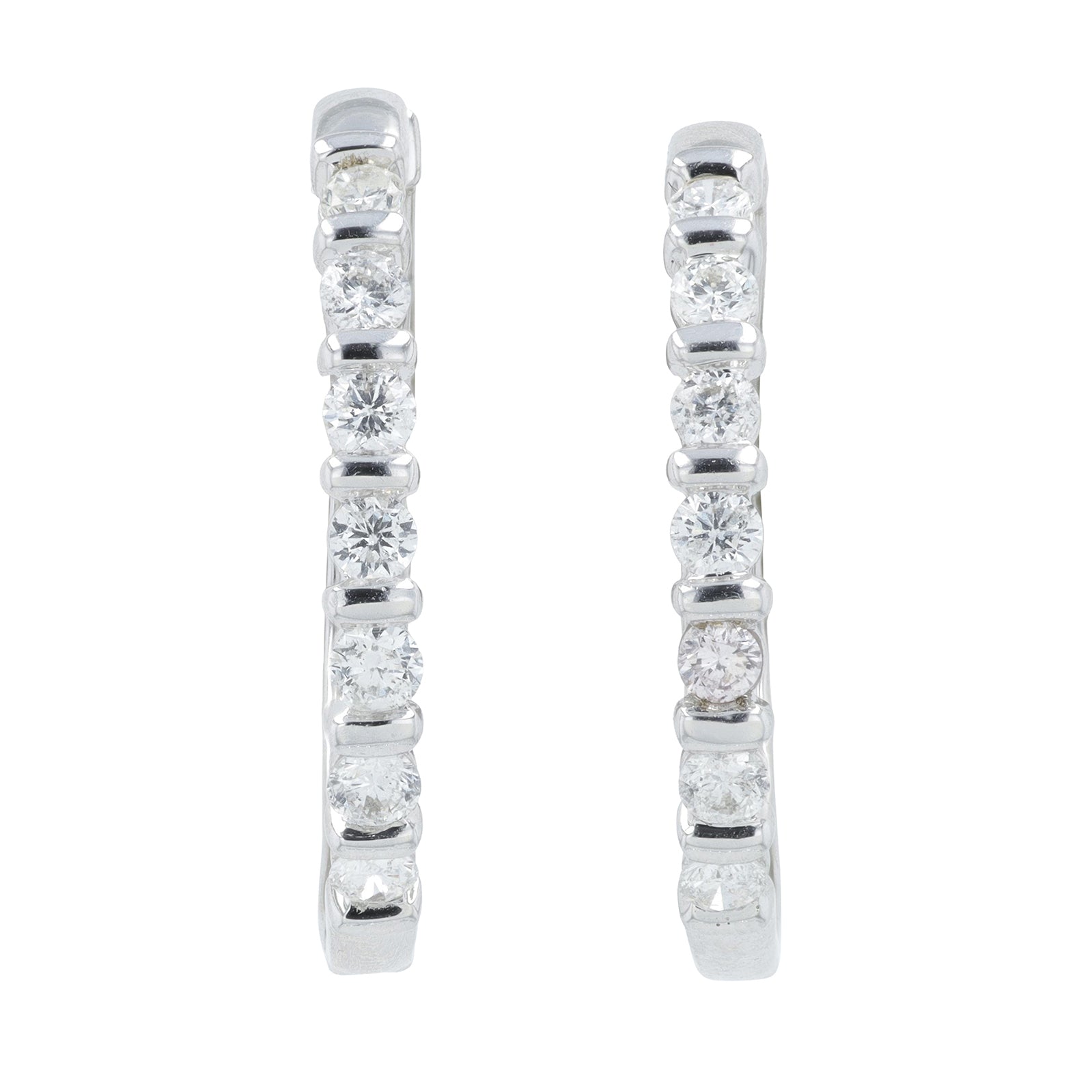 14K WG 1 CTW Diamond Hoops
