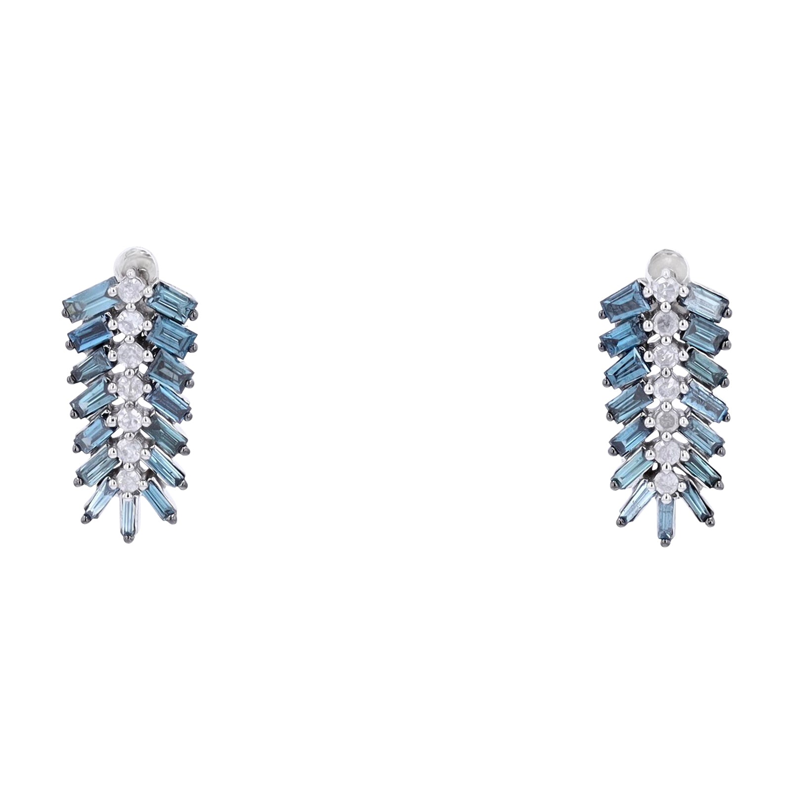 10K WG Blue & White Diamond Chevron Earrings