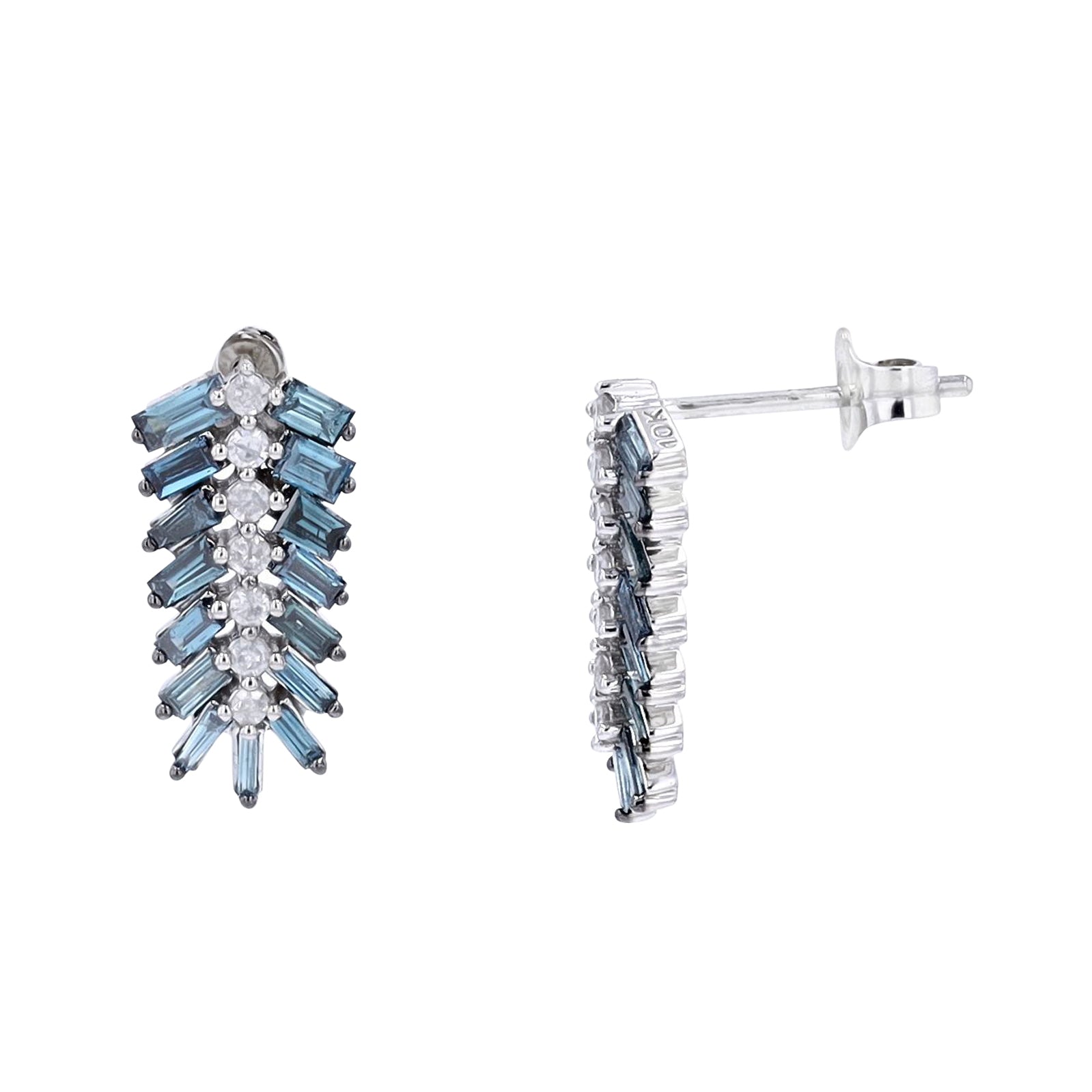 10K WG Blue & White Diamond Chevron Earrings