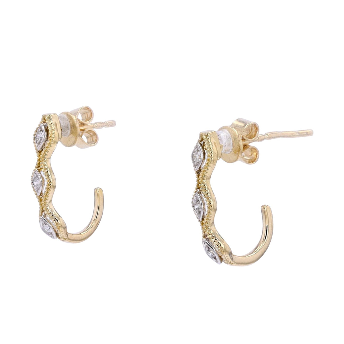 14K YG Diamond J-Hoops