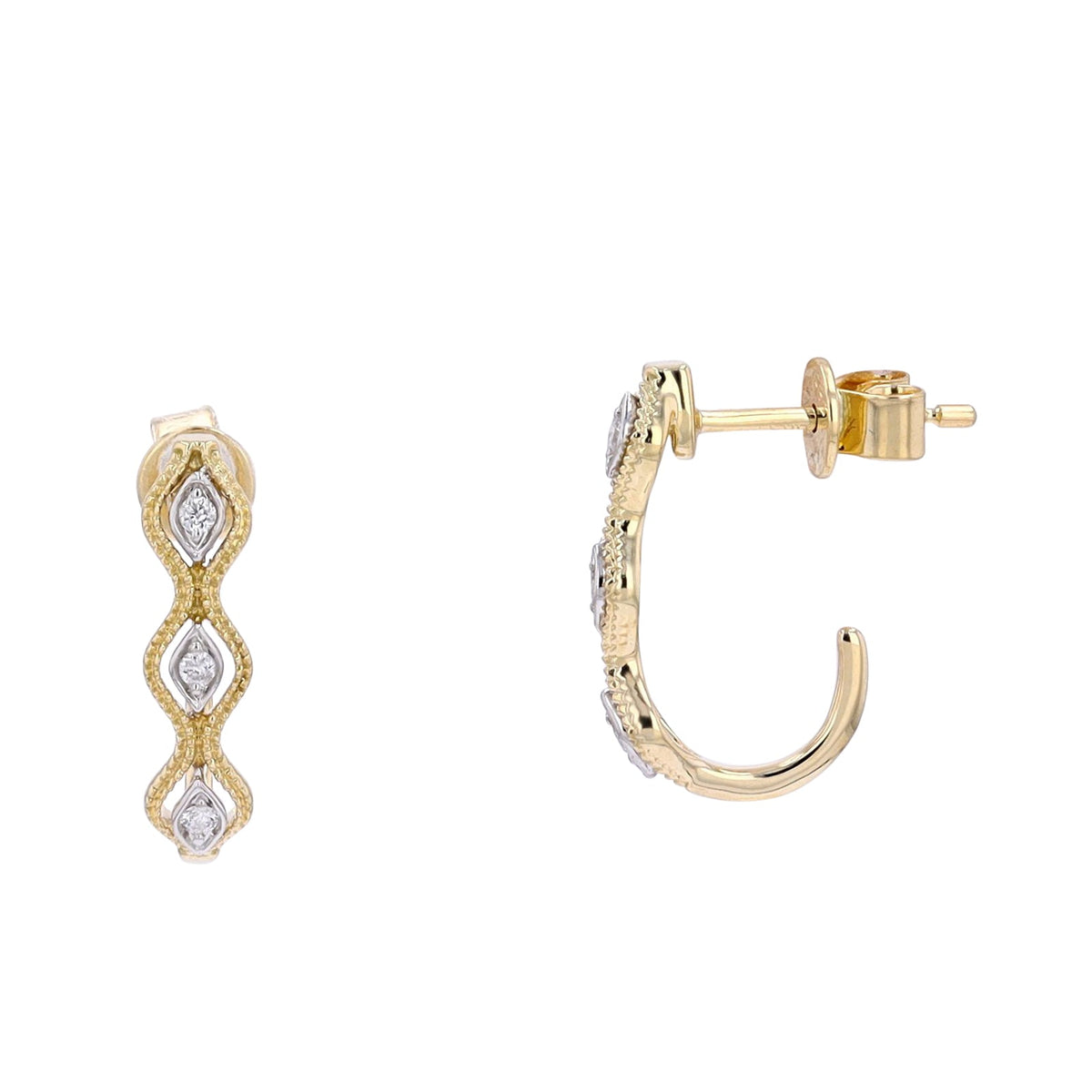 14K YG Diamond J-Hoops