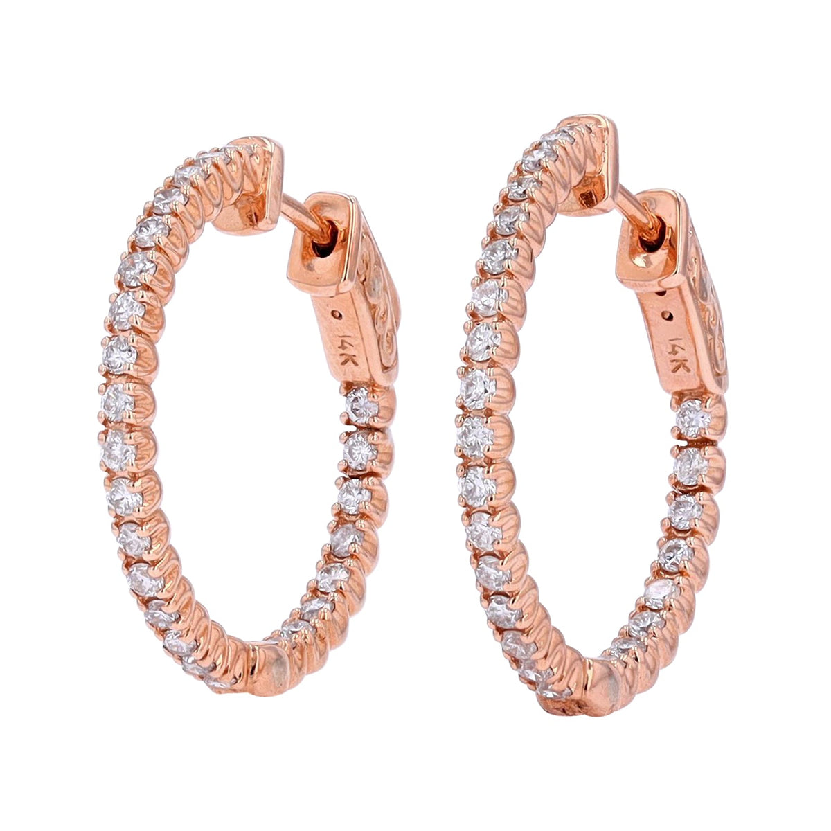 14K RG Diamond Inside-Out Hoops