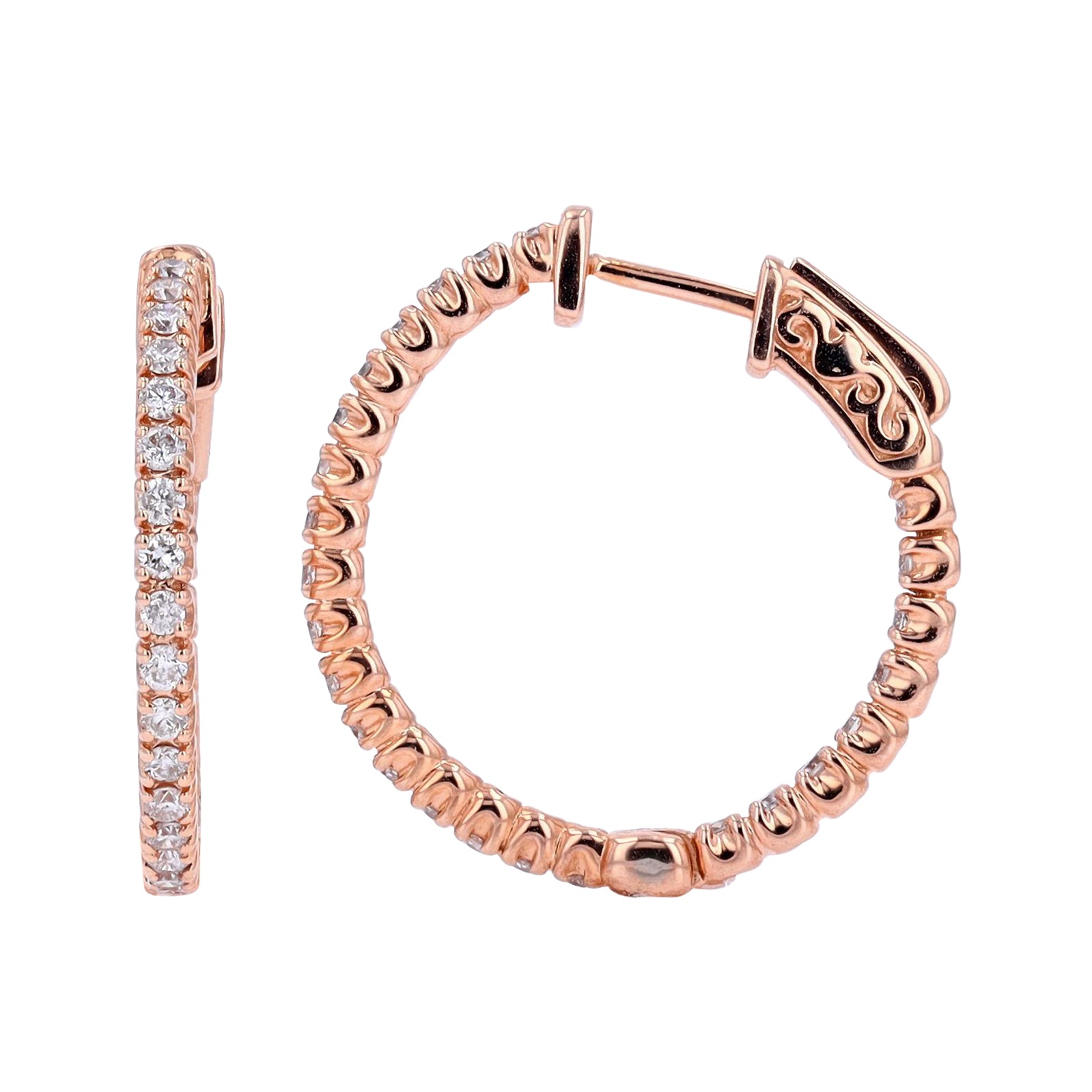 14K RG Diamond Inside-Out Hoops