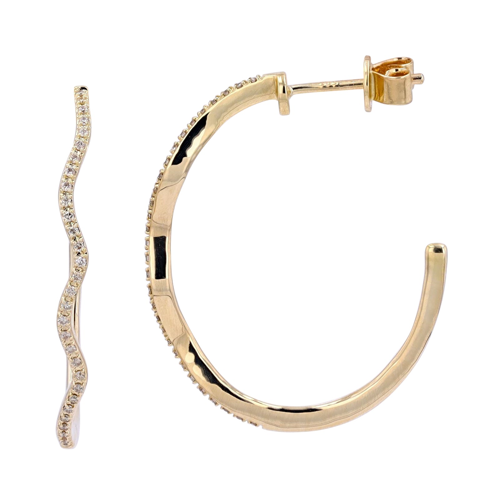 14K  Wave Diamond Hoops<p><strong>More Colors Available</p></strong>