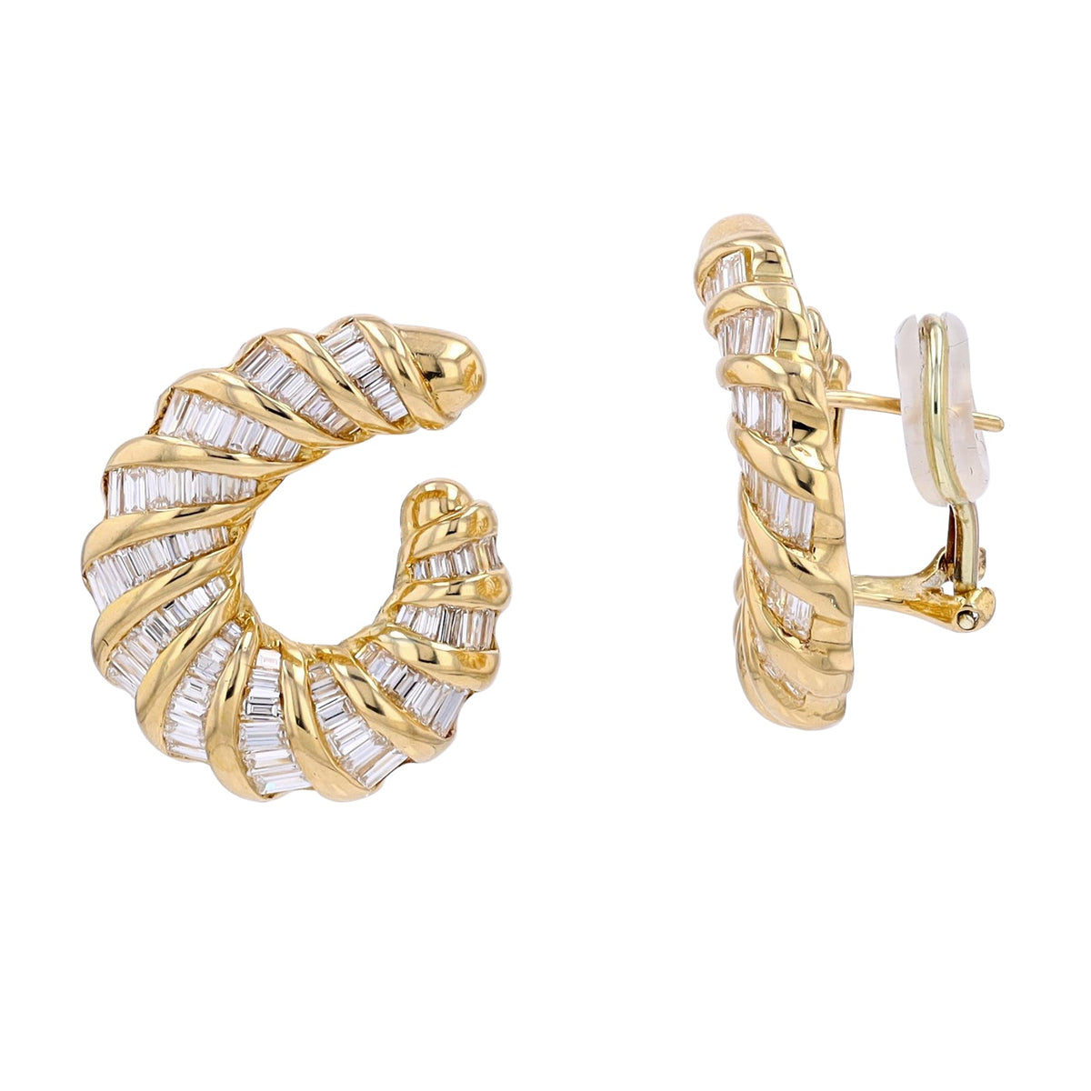 18K YG 6.44 CT Diamond Front Facing Hoops