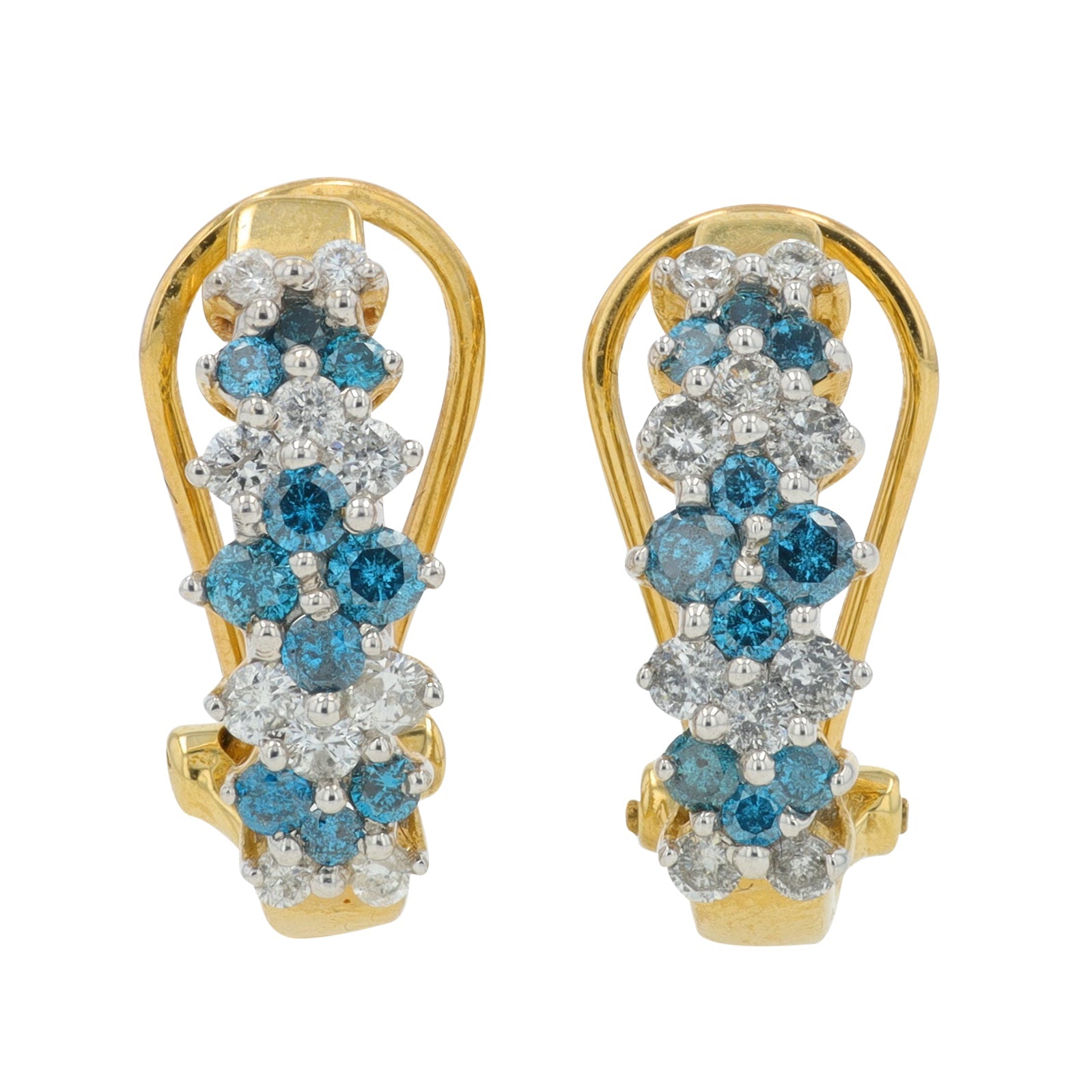 14K YG 1 CT White & Treated Blue Earrings