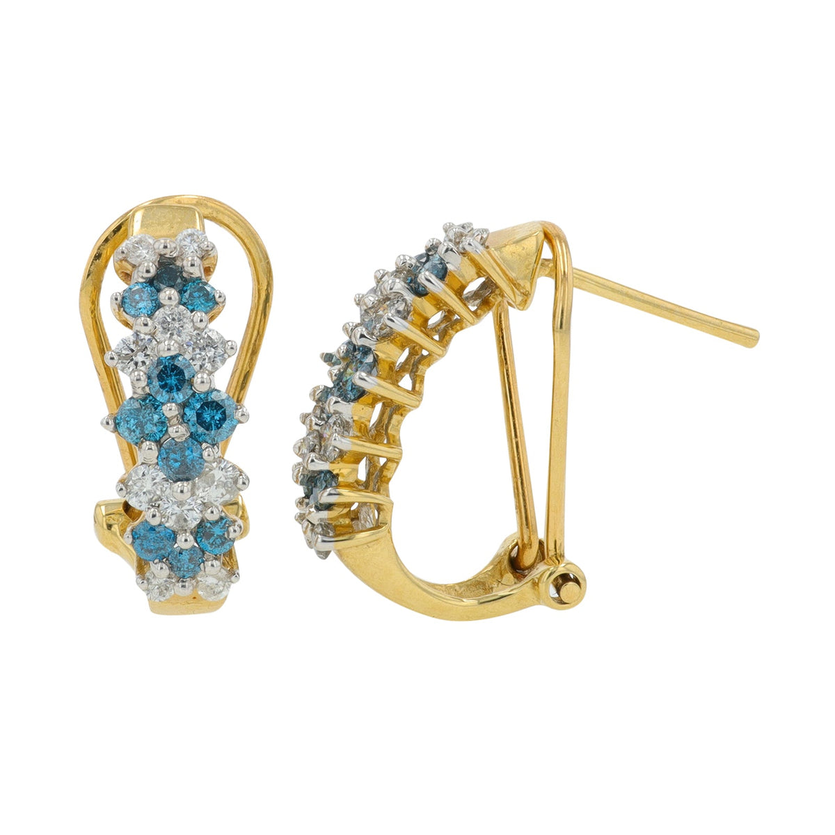 14K YG 1 CT White & Treated Blue Earrings