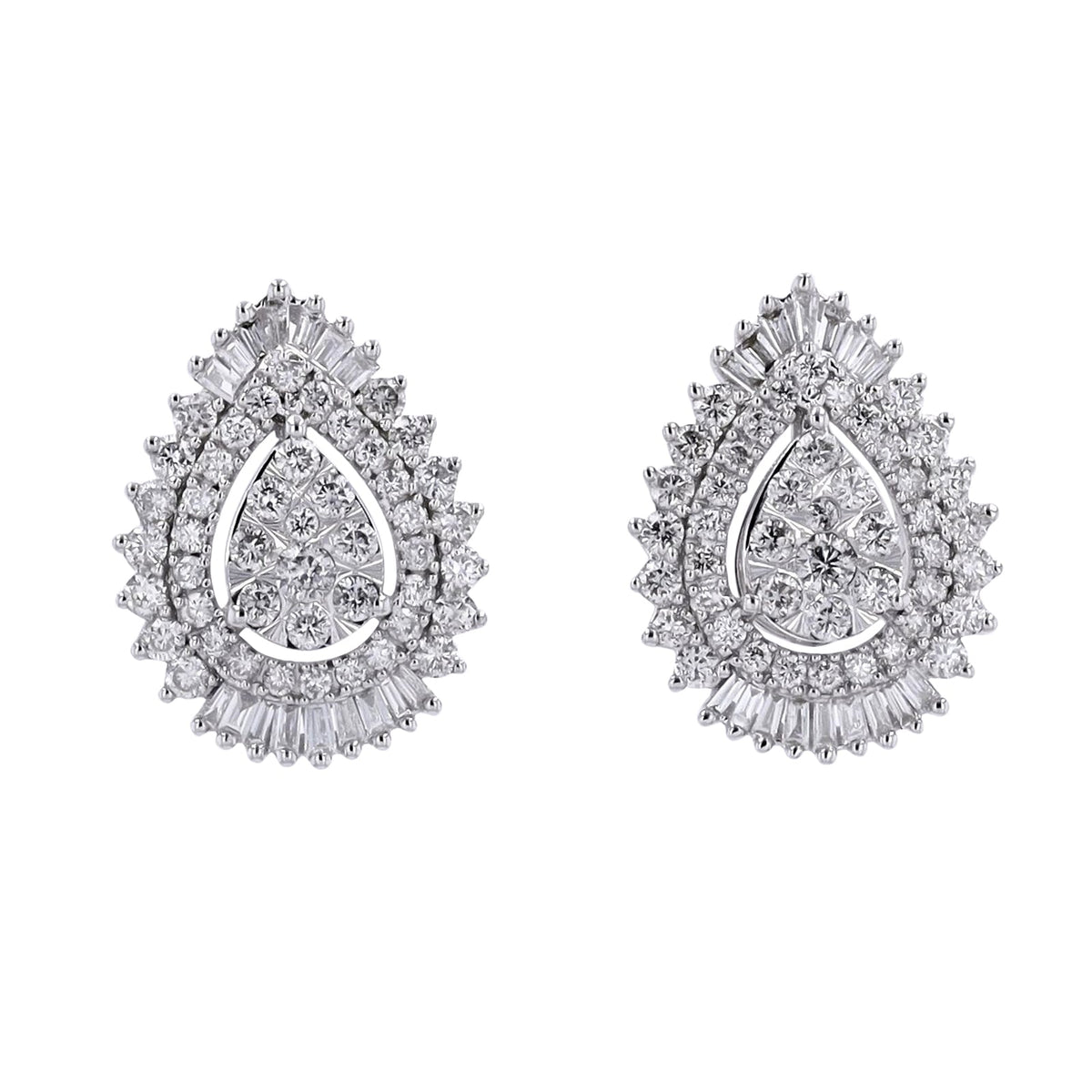 14K WG 1 CT Diamond Drop Cluster Studs