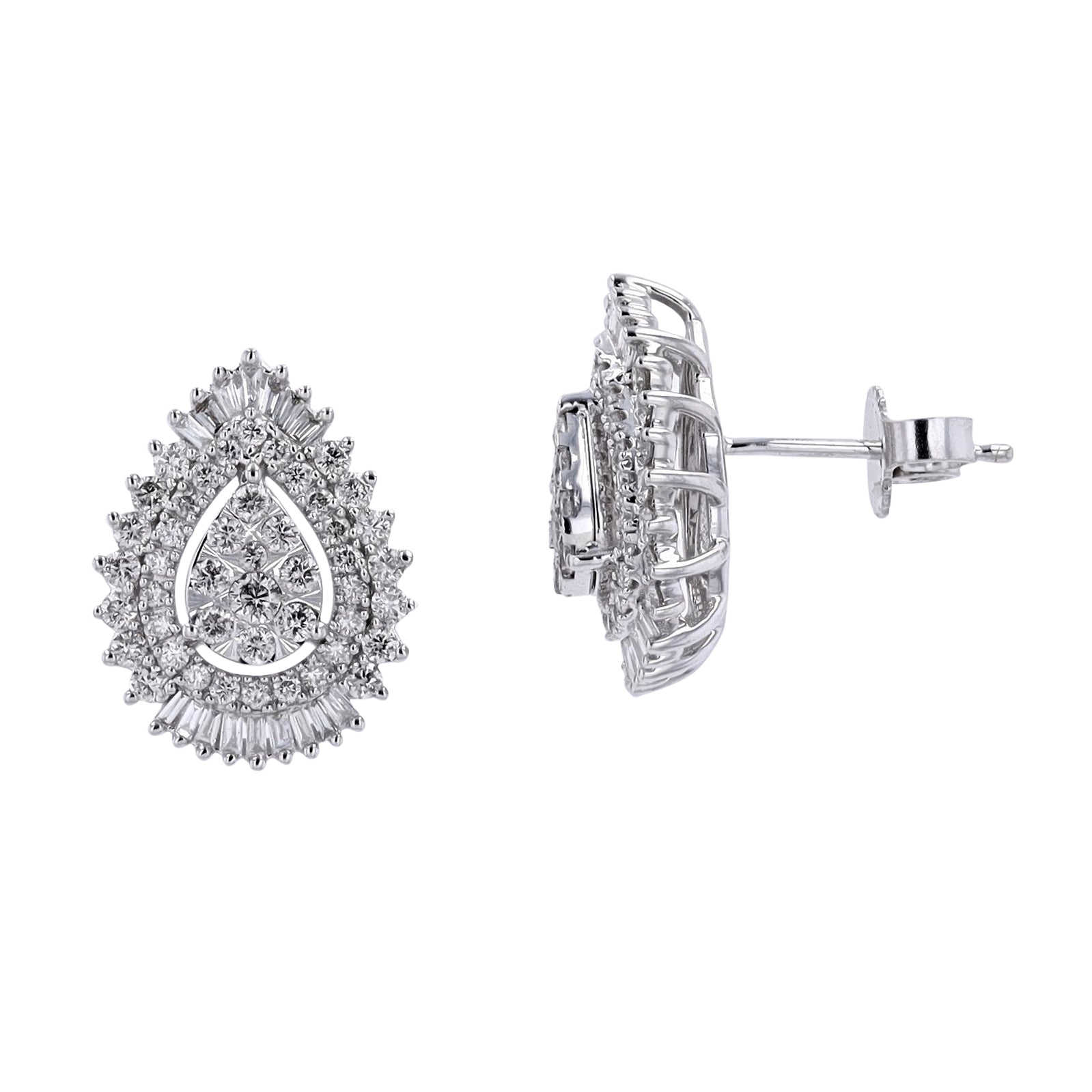 14K WG 1 CT Diamond Drop Cluster Studs