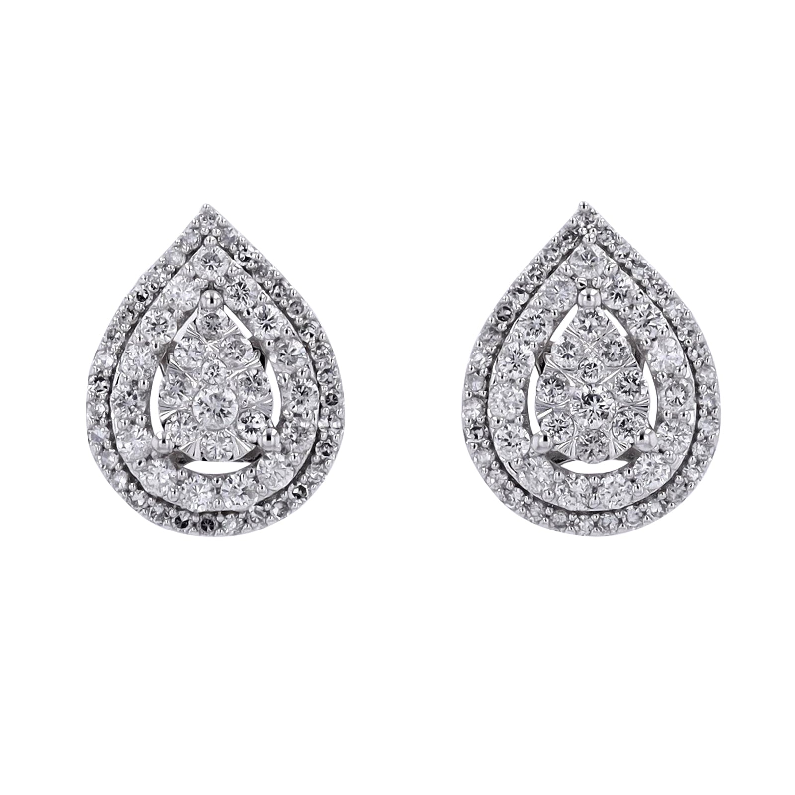 14K WG 1 CT Diamond Drop Cluster Studs