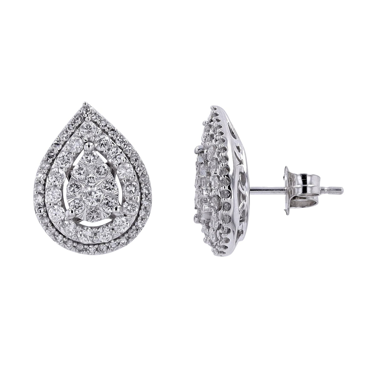 14K WG 1 CT Diamond Drop Cluster Studs