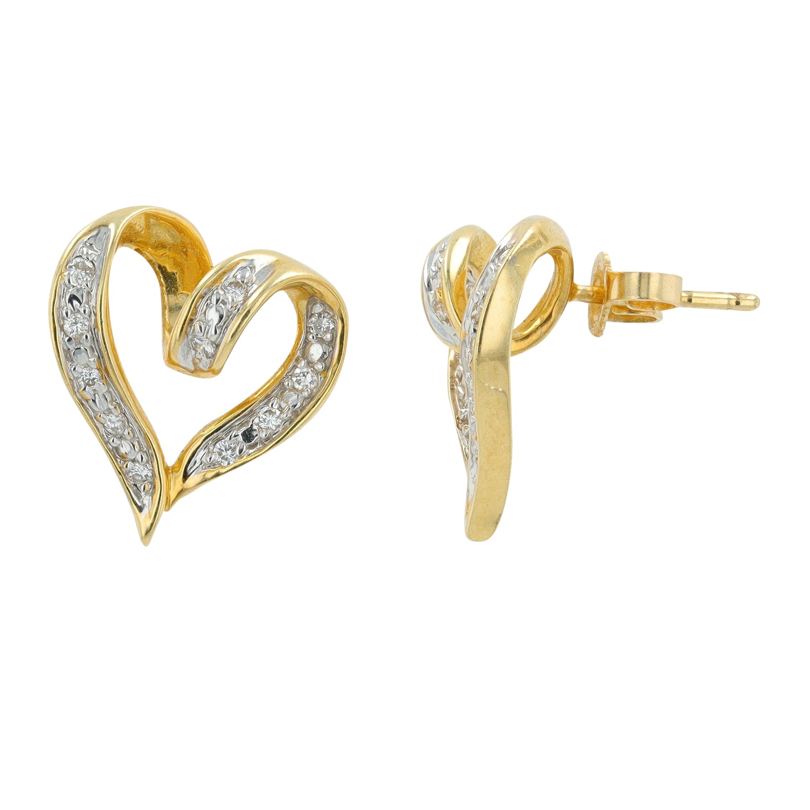 14K YG 0.40 CT Diamond Heart Earrings