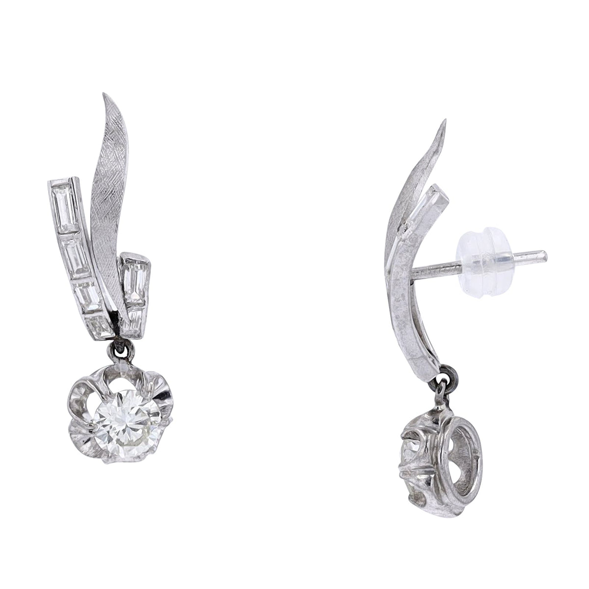 18K WG 2 CT Diamond Flower Dangle Earrings