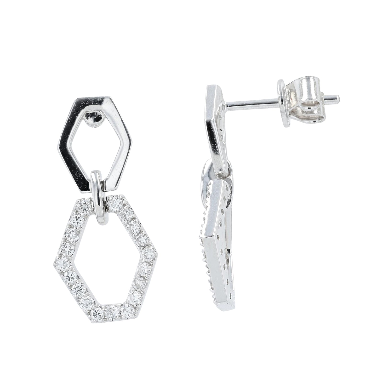 14K WG Diamond Hexagon Earrings