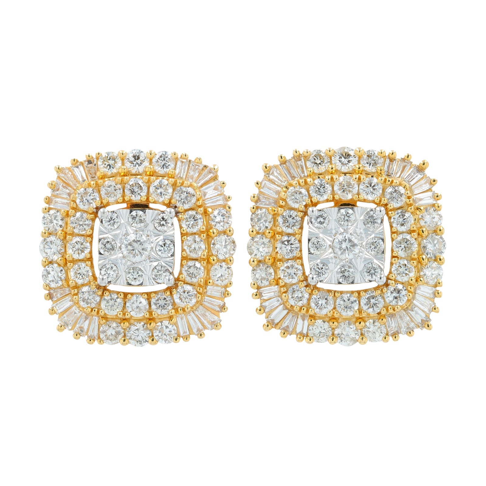 14K YG 2 CT Diamond Cluster Studs