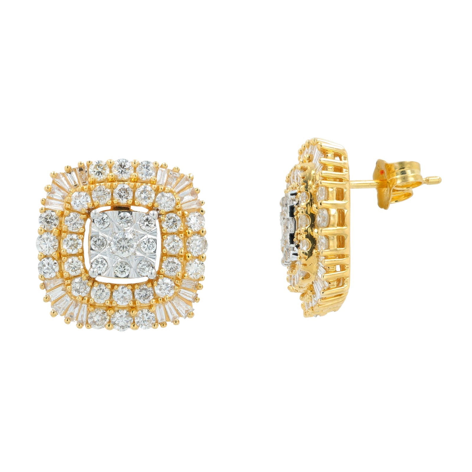 14K YG 2 CT Diamond Cluster Studs