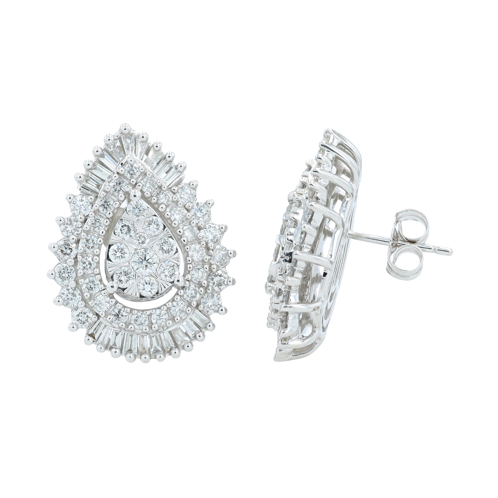 14K WG 2 CT Diamond Cluster Drop Studs