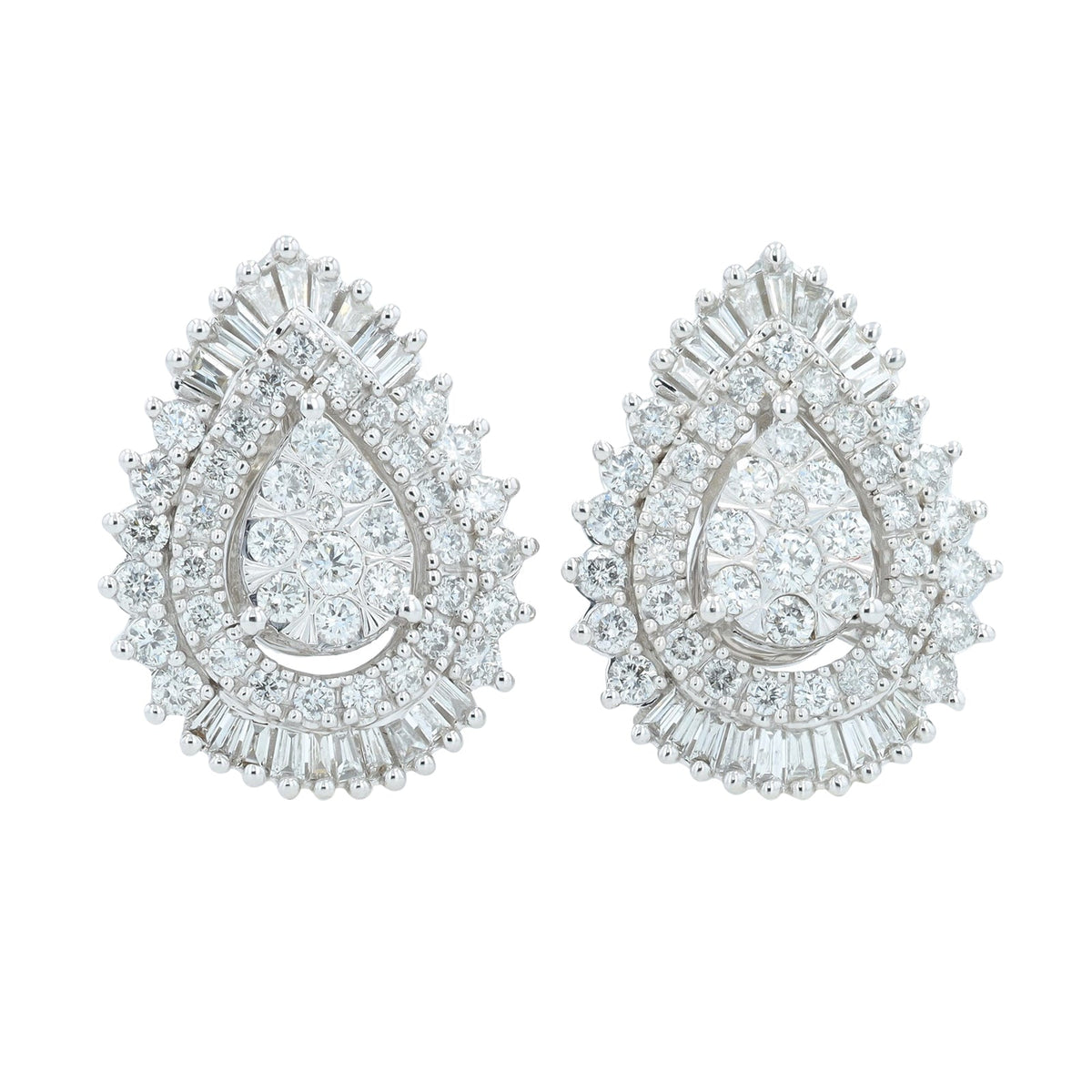 14K WG 2 CT Diamond Cluster Drop Studs