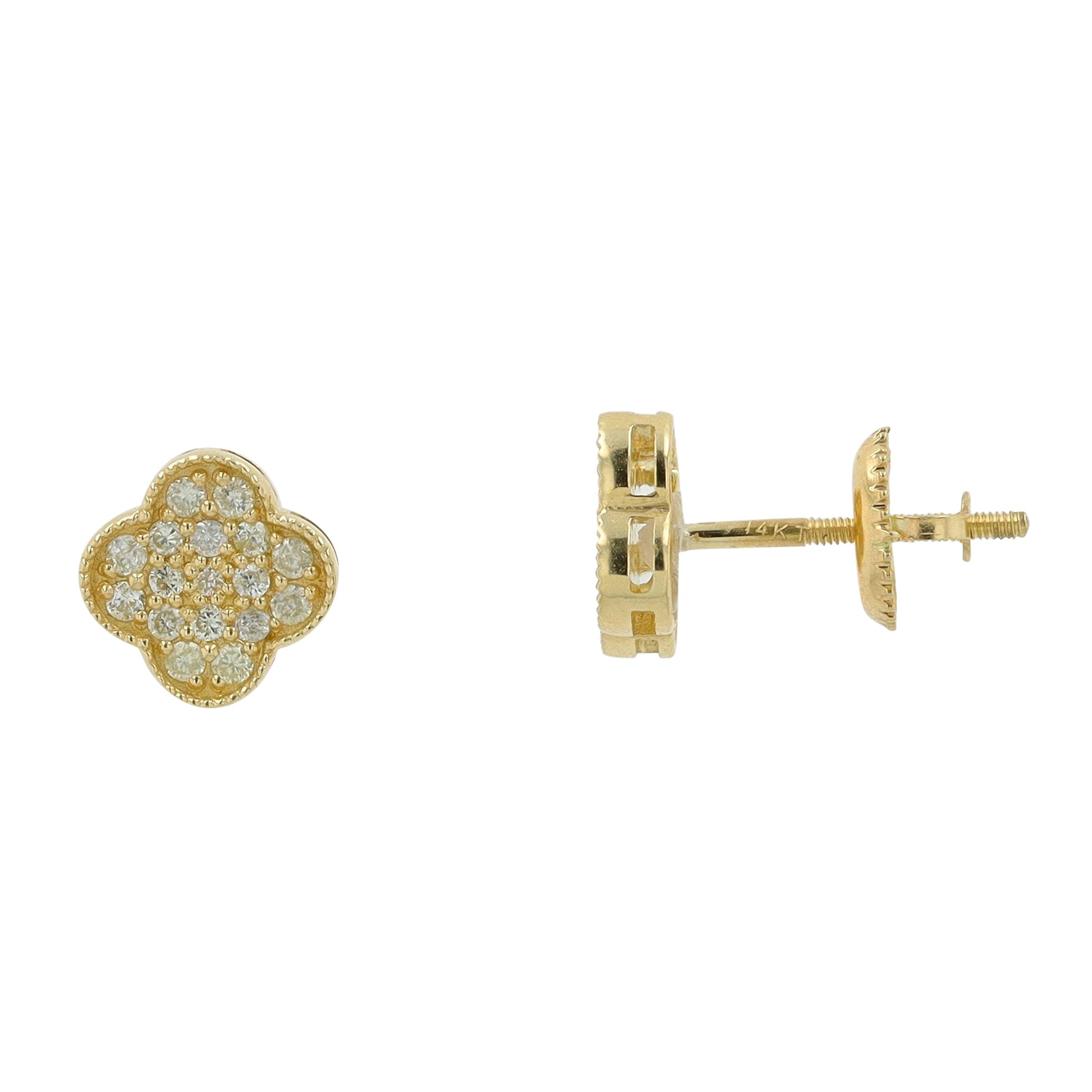 14K YG .34 CTW Clover Diamond Studs