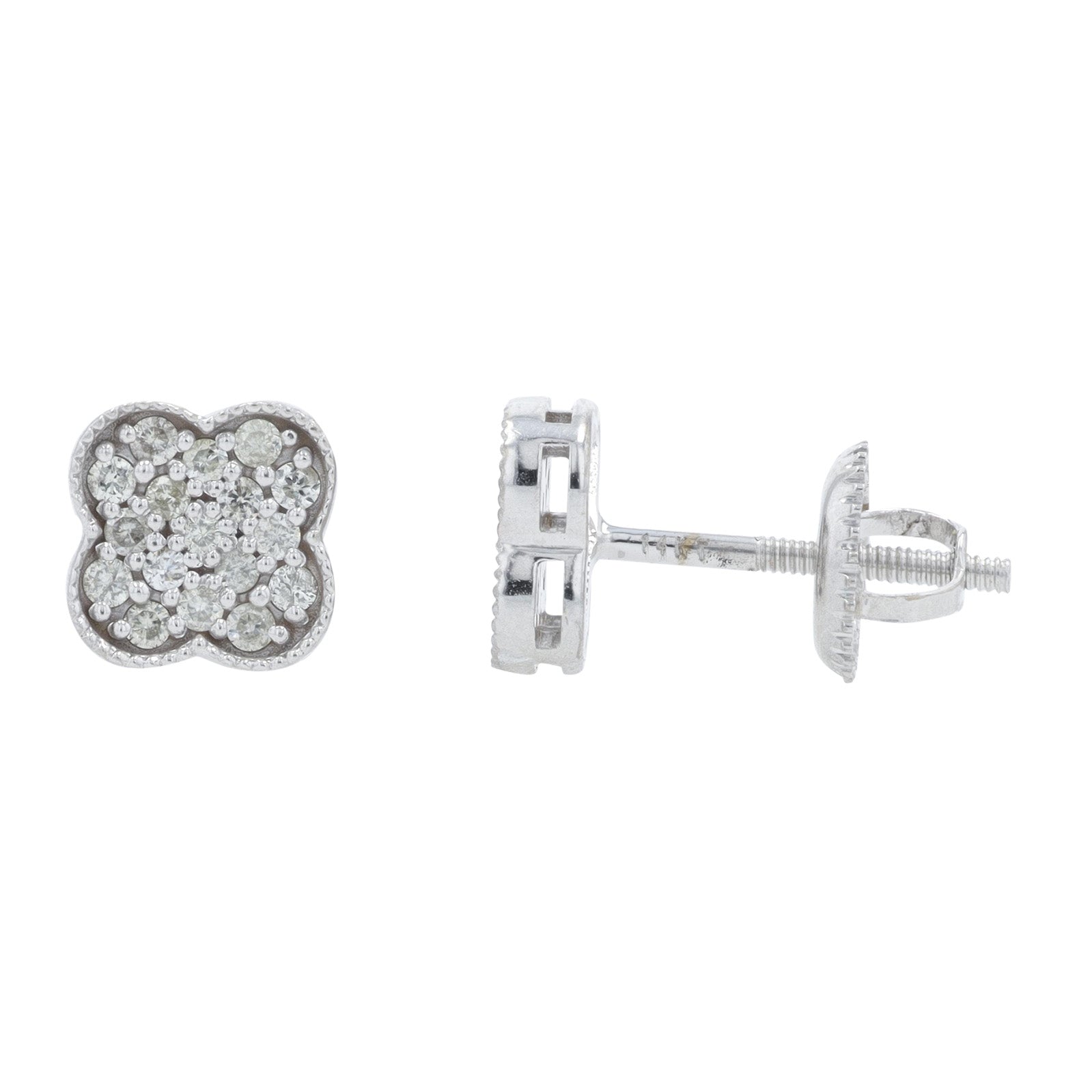 14K WG 0.42 CT Diamond Clover Studs