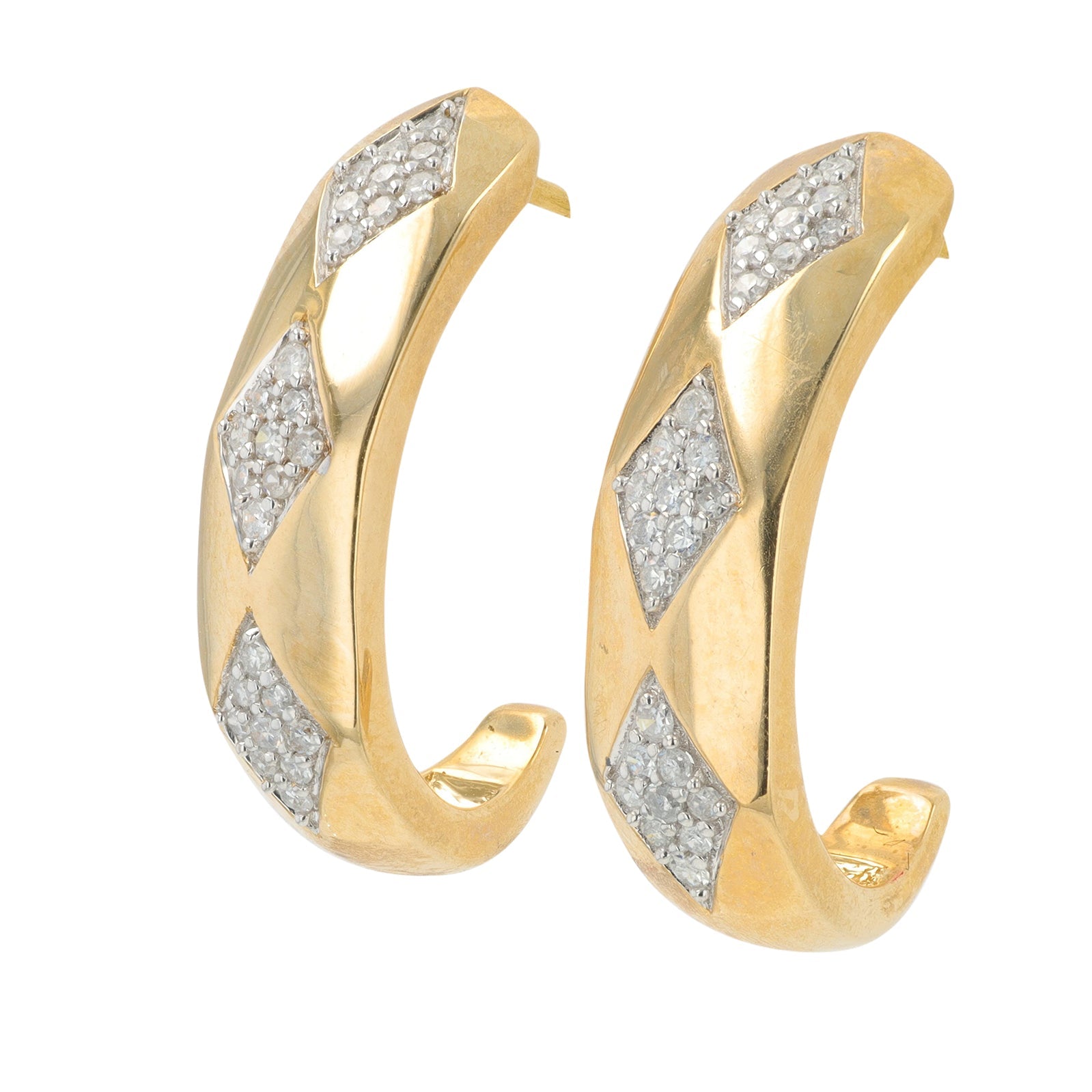 10K YG .25 CT Diamond J-Hoop Earrings