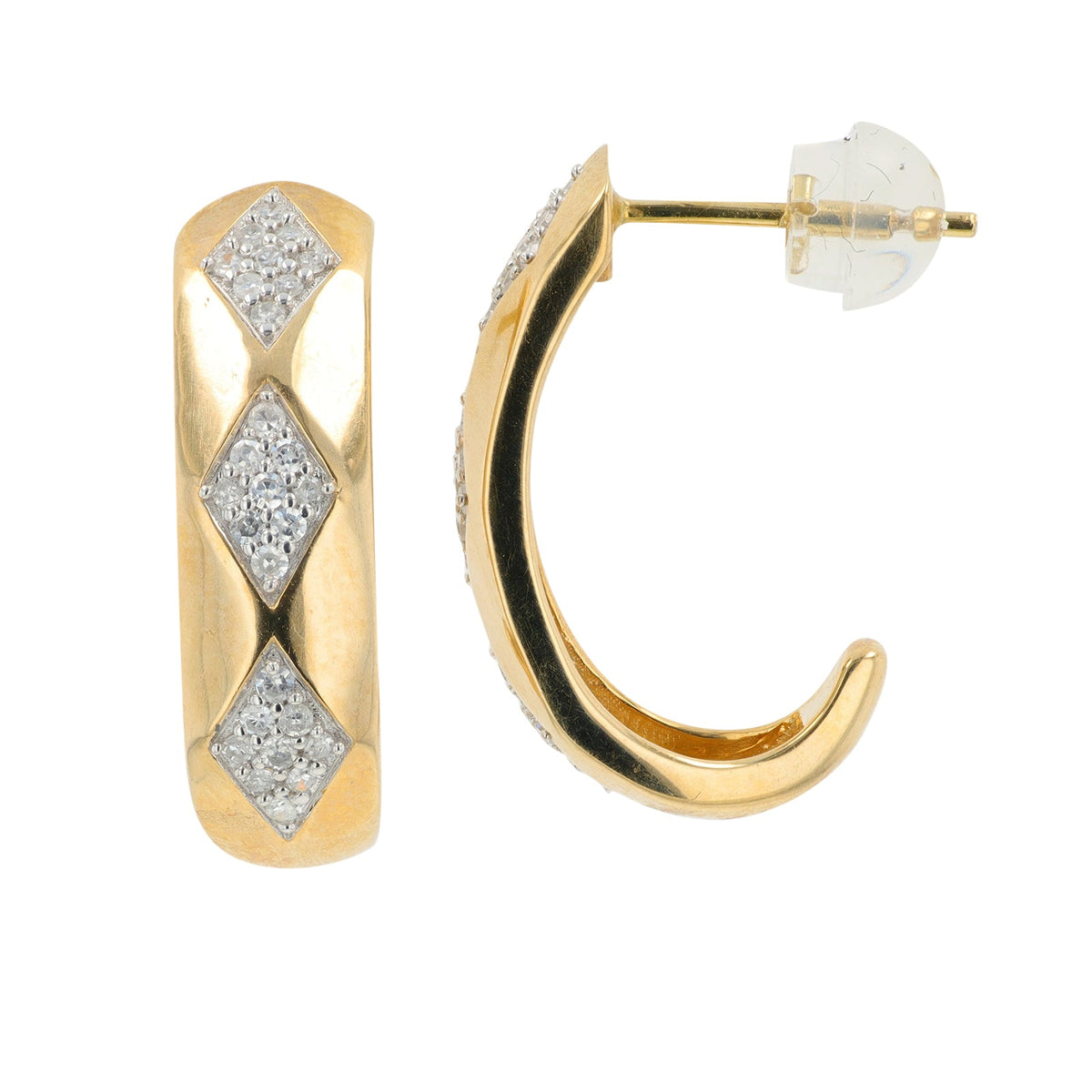10K YG .25 CT Diamond J-Hoop Earrings