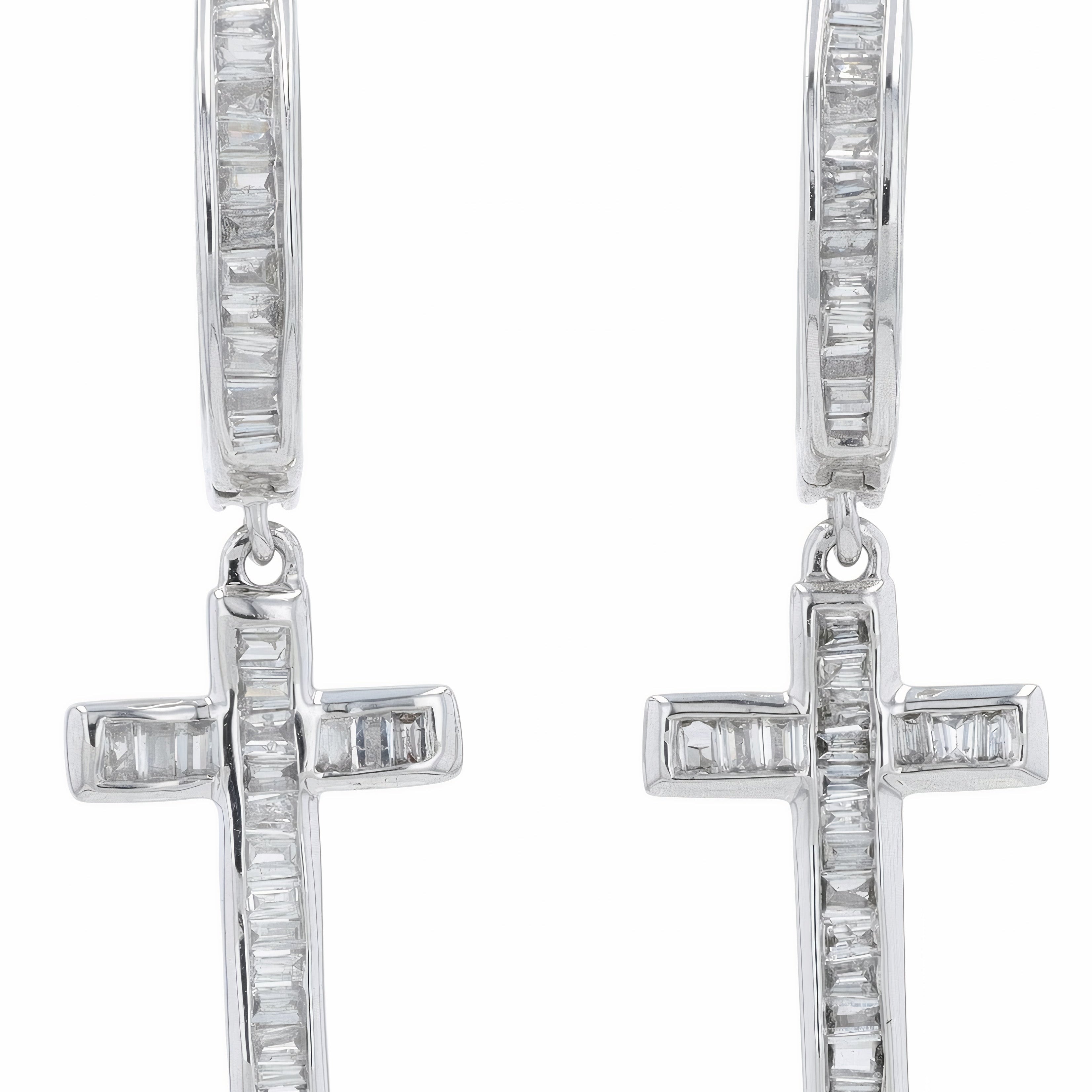 10K WG 3/8 CTW Diamond Cross Earrings