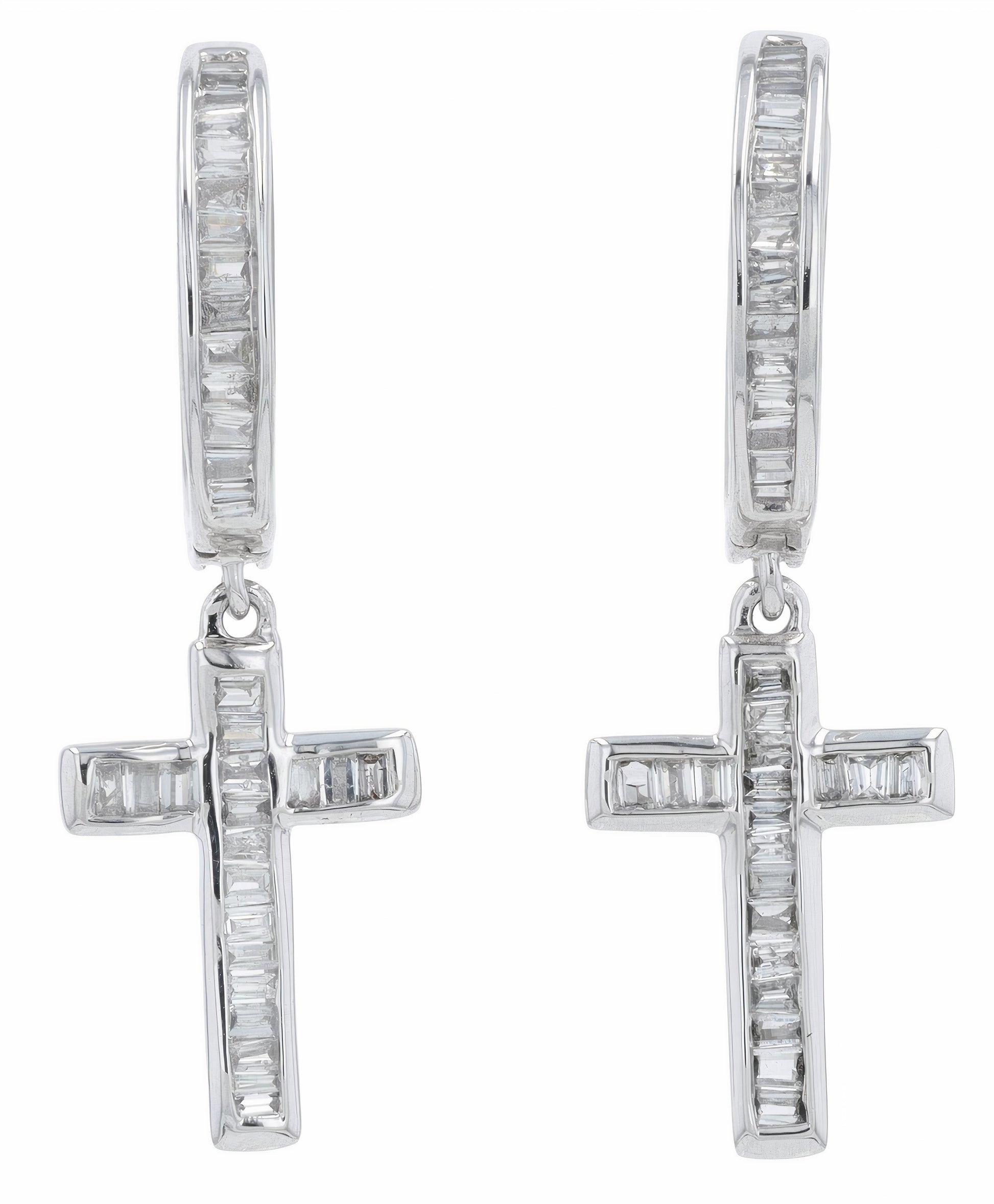 10K WG 3/8 CTW Diamond Cross Earrings