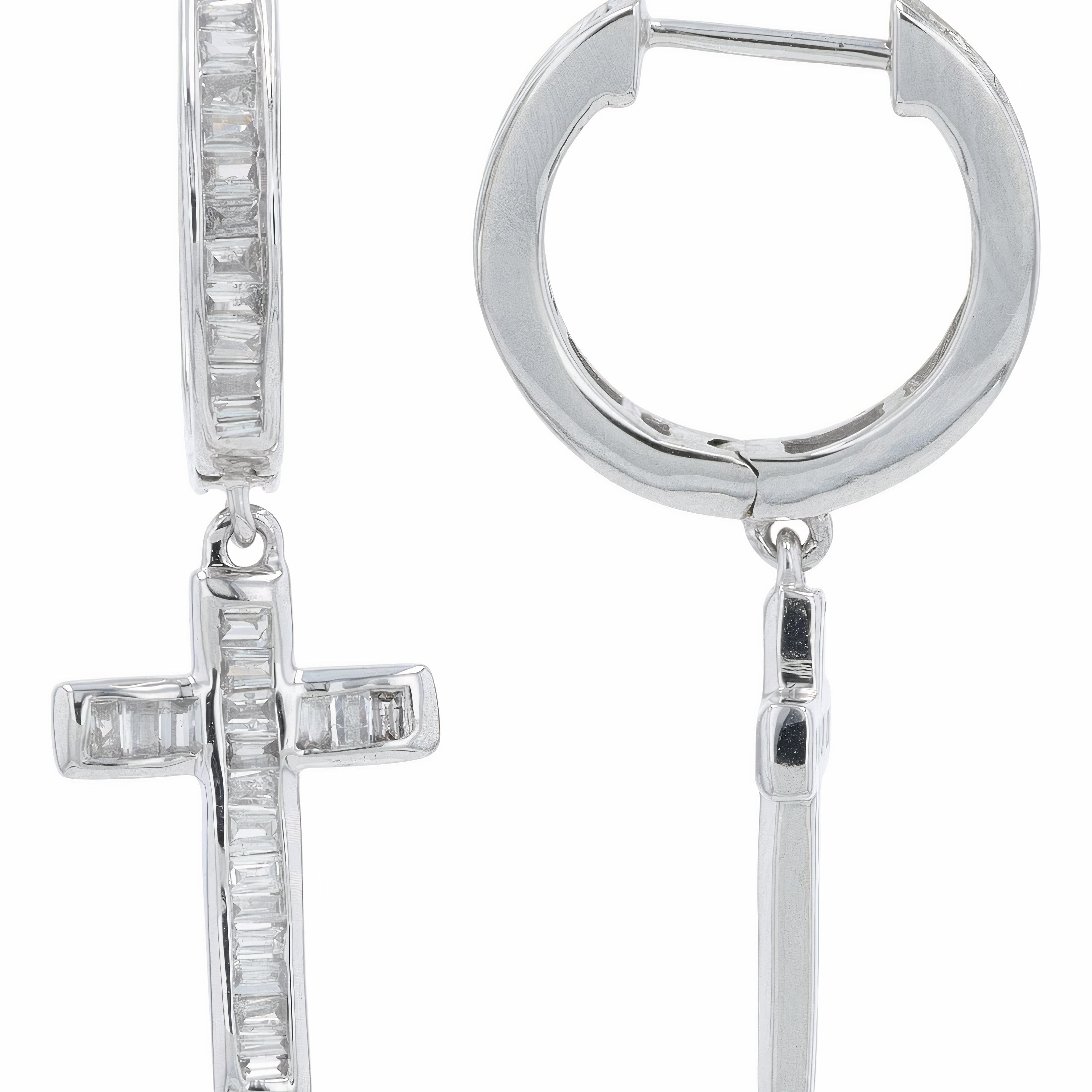 10K WG 3/8 CTW Diamond Cross Earrings